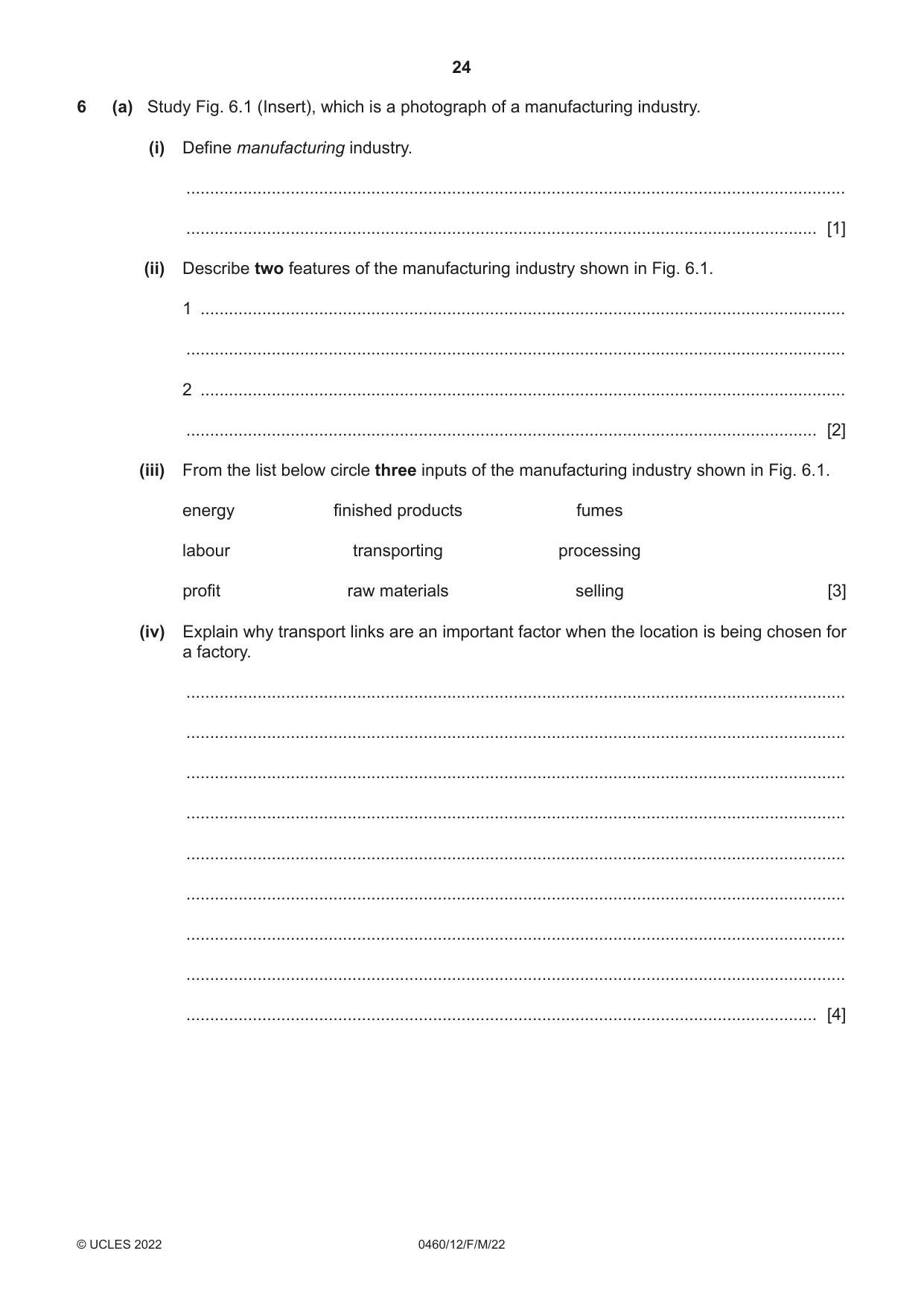 Cambridge IGCSE Geography 0460 2022 Feb/March Paper 1 · Variant 2 question paper, page 24 of 28