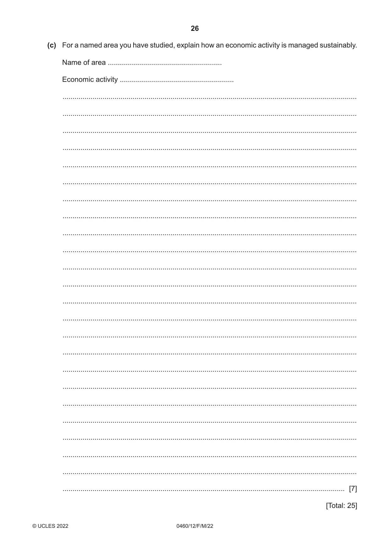 Cambridge IGCSE Geography 0460 2022 Feb/March Paper 1 · Variant 2 question paper, page 26 of 28