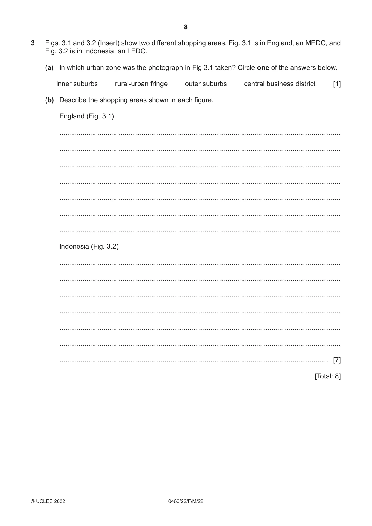 Cambridge IGCSE Geography 0460 2022 Feb/March Paper 2 · Variant 2 question paper, page 8 of 20