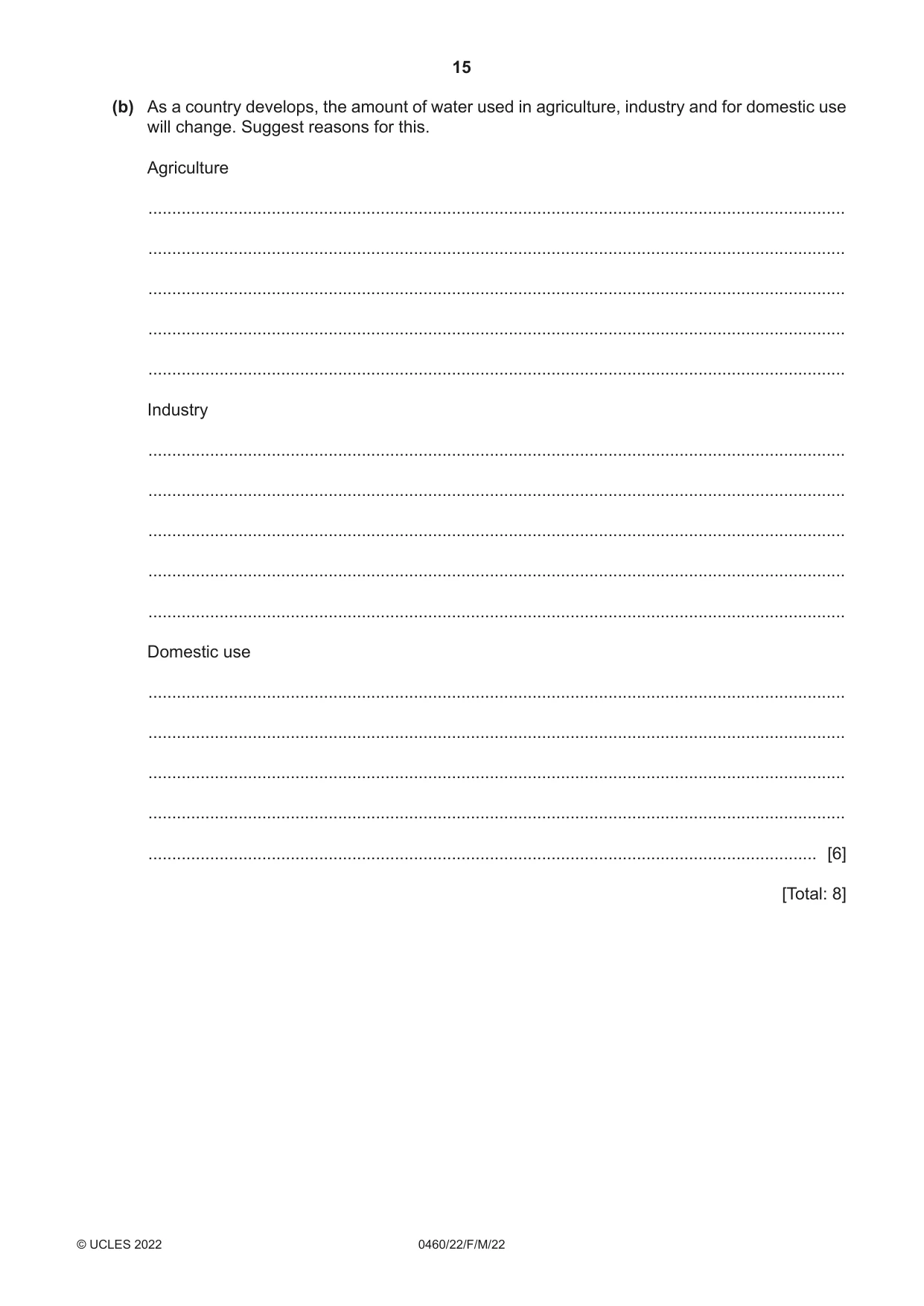 Cambridge IGCSE Geography 0460 2022 Feb/March Paper 2 · Variant 2 question paper, page 15 of 20