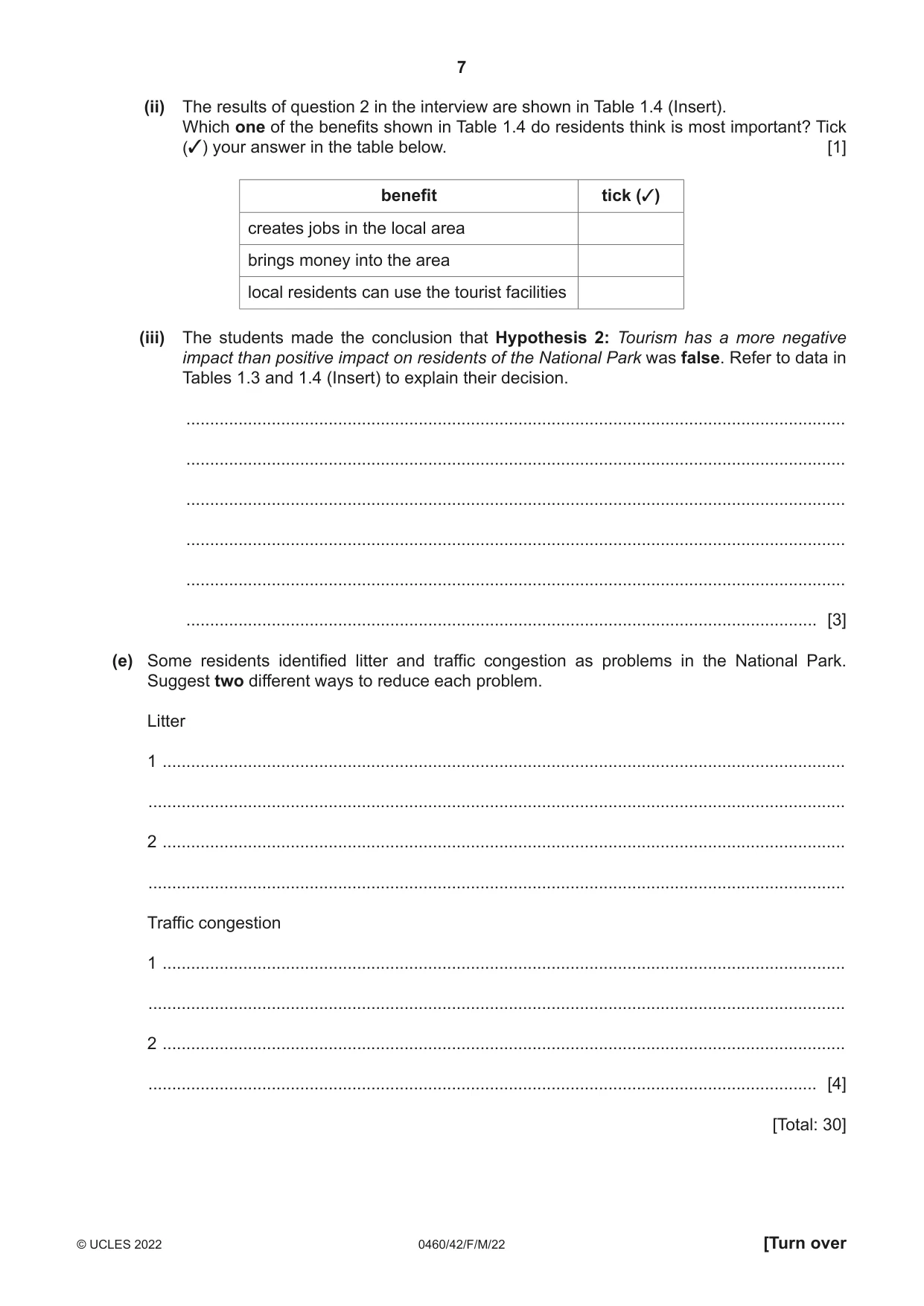 Cambridge IGCSE Geography 0460 2022 Feb/March Paper 4 · Variant 2 question paper, page 7 of 16