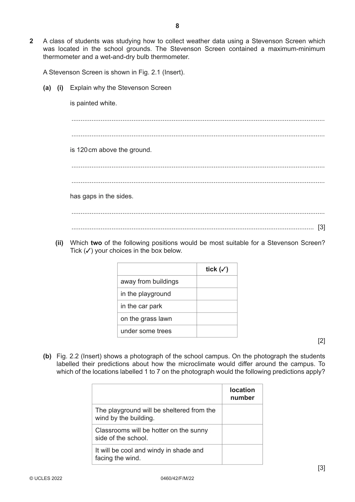 Cambridge IGCSE Geography 0460 2022 Feb/March Paper 4 · Variant 2 question paper, page 8 of 16