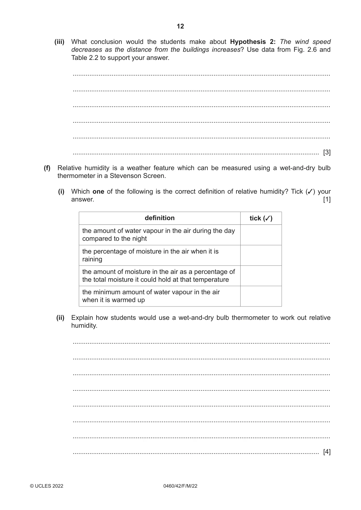 Cambridge IGCSE Geography 0460 2022 Feb/March Paper 4 · Variant 2 question paper, page 12 of 16