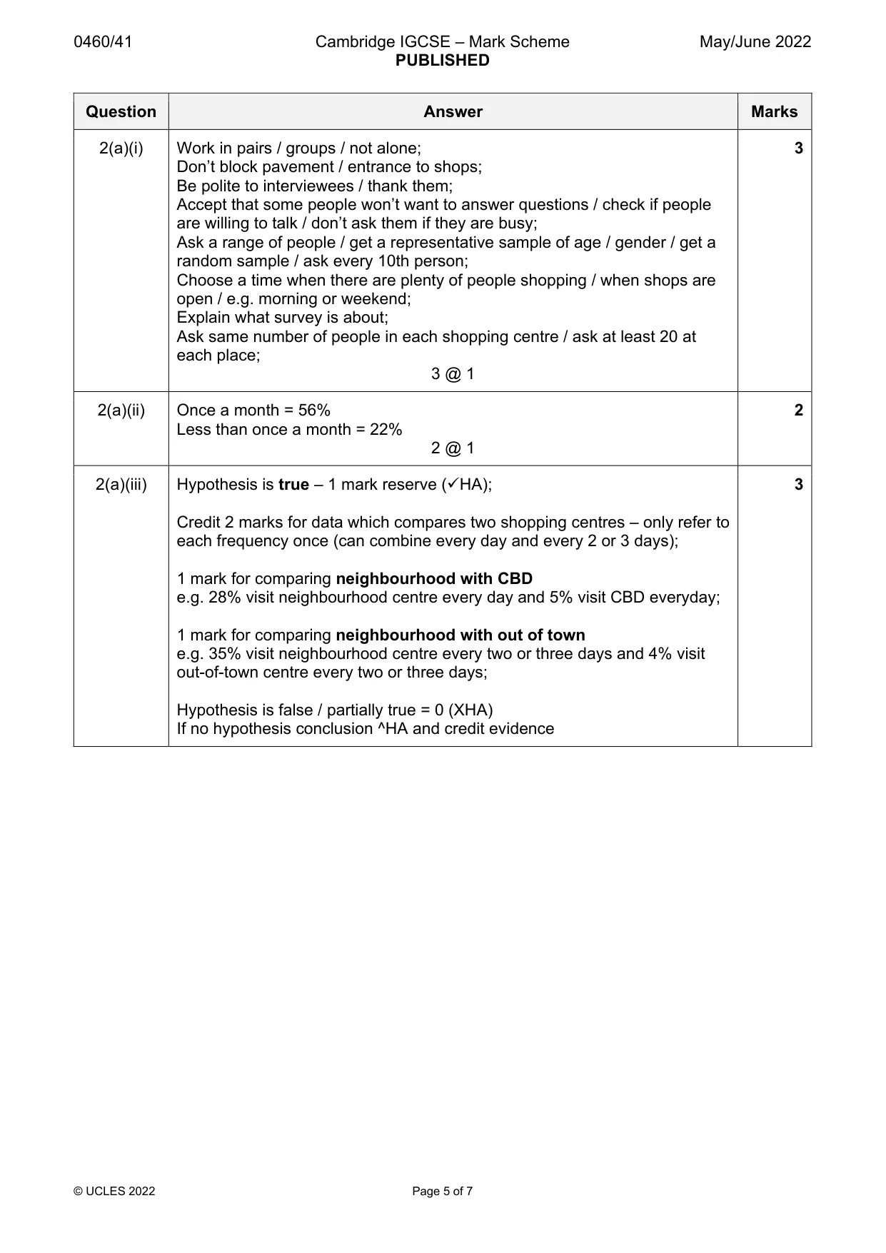 Mark scheme, page 5 of 7