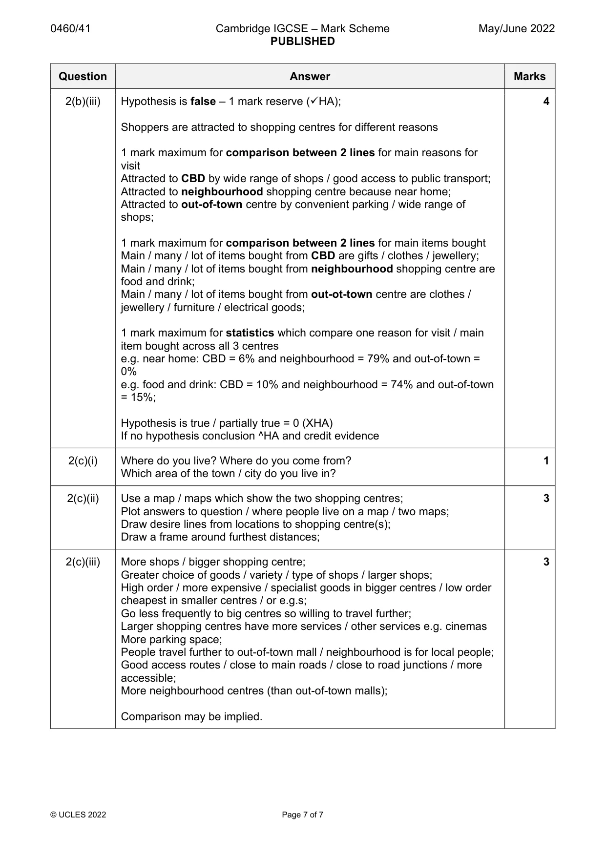 Mark scheme, page 7 of 7