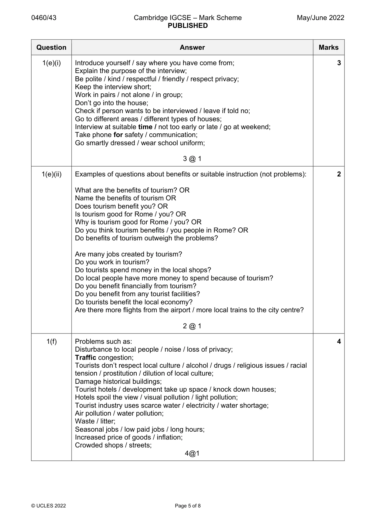 Mark scheme, page 5 of 8