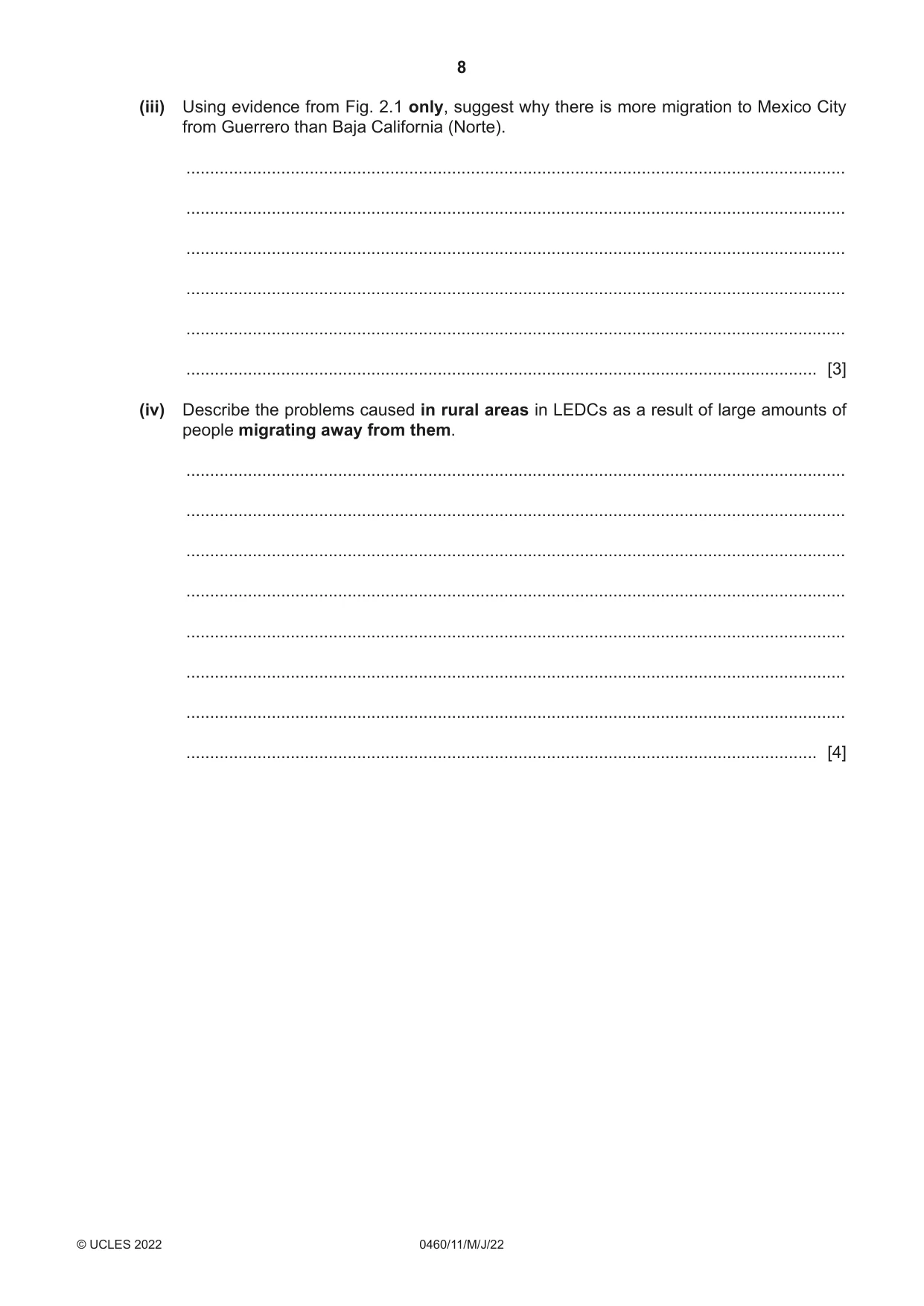 Cambridge IGCSE Geography 0460 2022 May/June Paper 1 · Variant 1 question paper, page 8 of 28