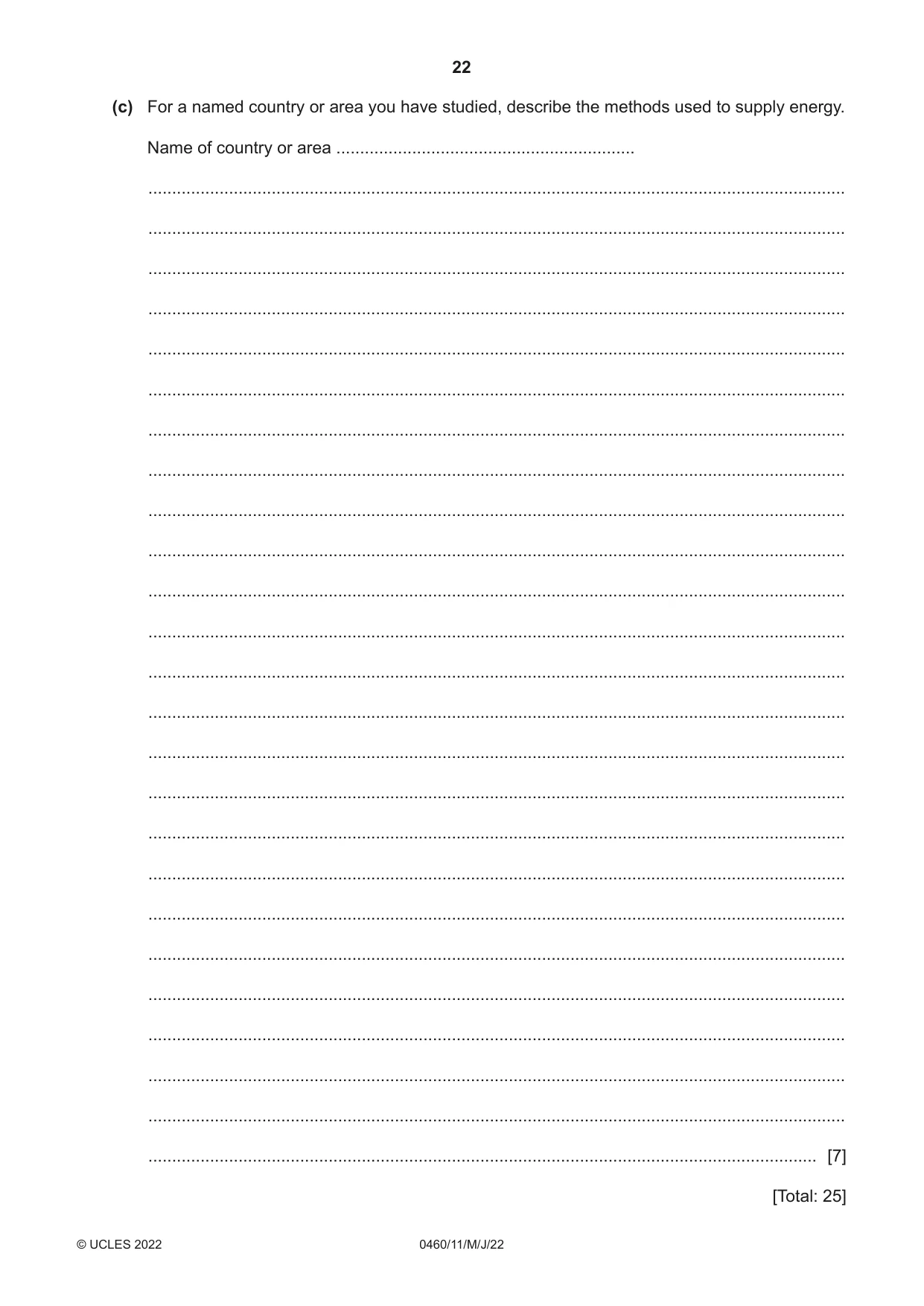 Cambridge IGCSE Geography 0460 2022 May/June Paper 1 · Variant 1 question paper, page 22 of 28