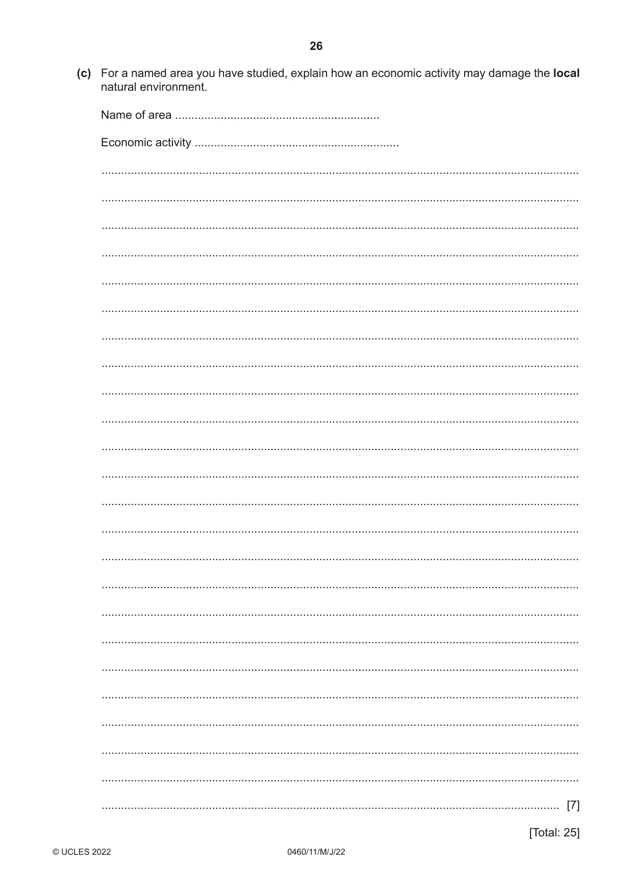 Cambridge IGCSE Geography 0460 2022 May/June Paper 1 · Variant 1 question paper, page 26 of 28