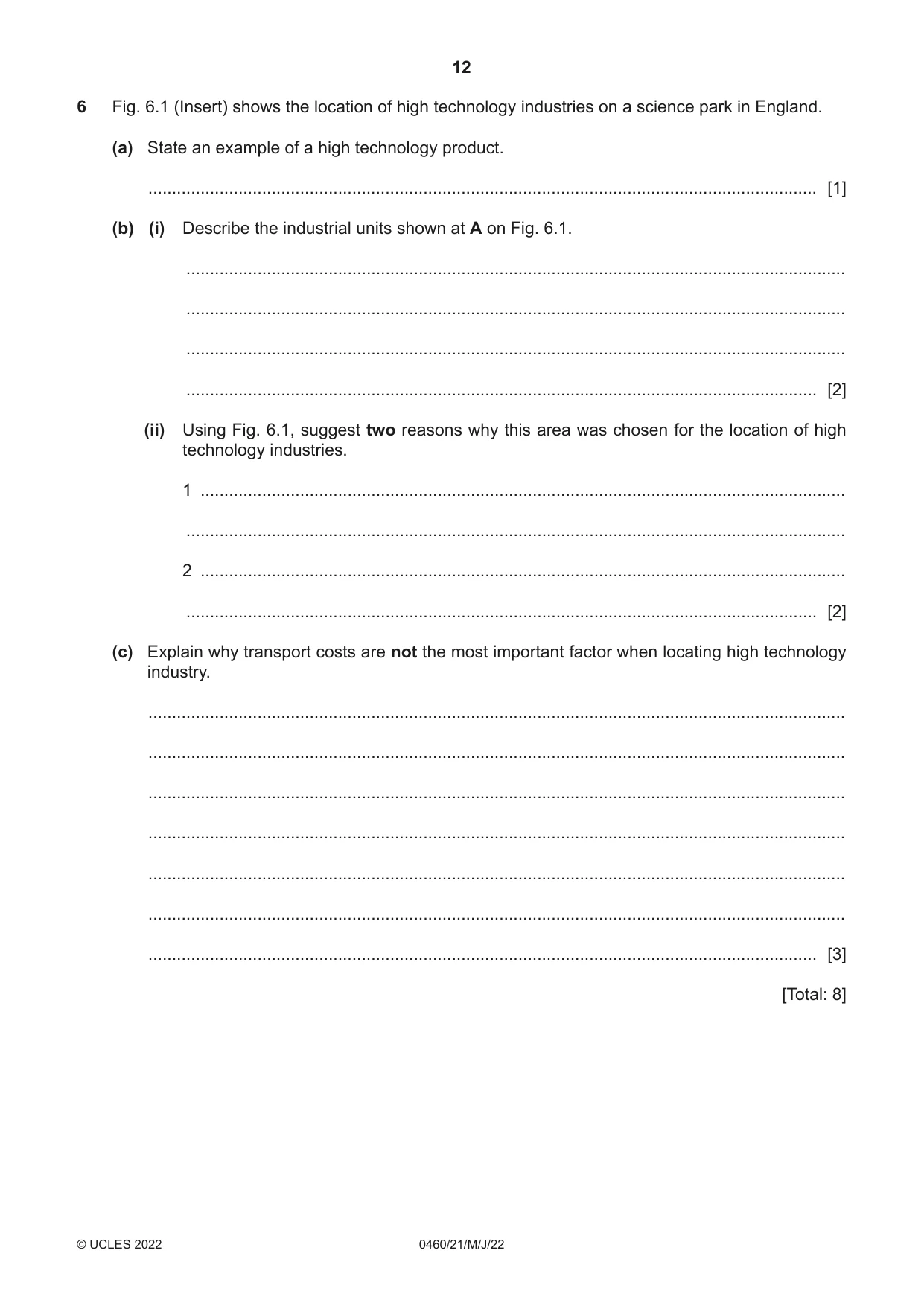 Cambridge IGCSE Geography 0460 2022 May/June Paper 2 · Variant 1 question paper, page 12 of 16