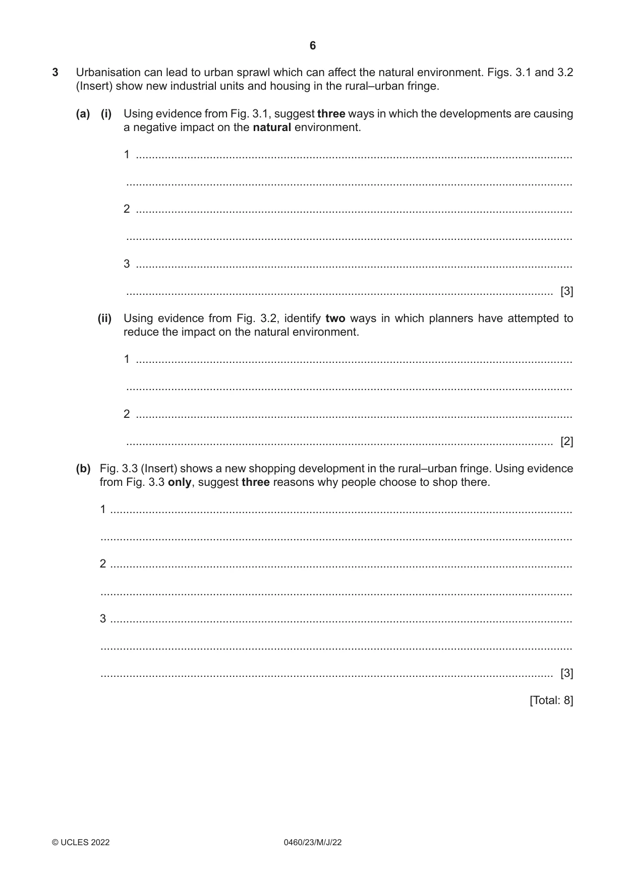 Cambridge IGCSE Geography 0460 2022 May/June Paper 2 · Variant 3 question paper, page 6 of 16
