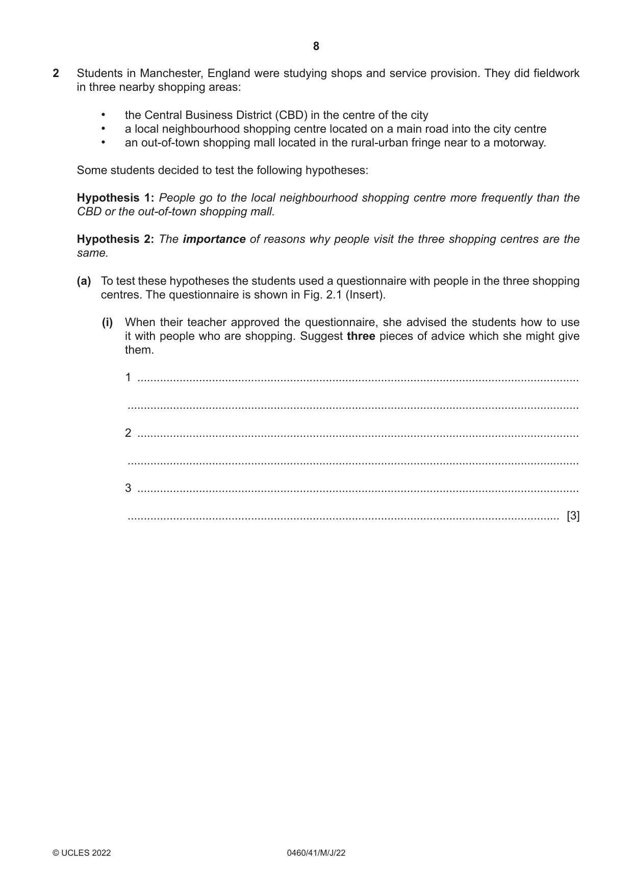 Cambridge IGCSE Geography 0460 2022 May/June Paper 4 · Variant 1 question paper, page 8 of 16