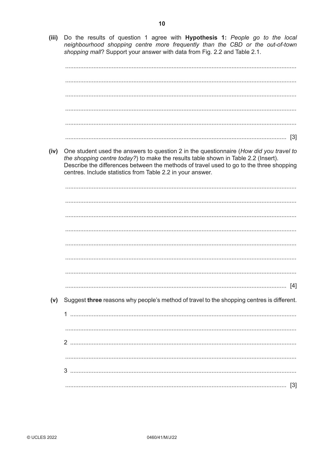Cambridge IGCSE Geography 0460 2022 May/June Paper 4 · Variant 1 question paper, page 10 of 16