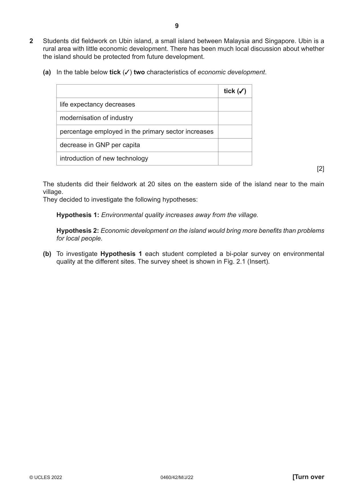 Cambridge IGCSE Geography 0460 2022 May/June Paper 4 · Variant 2 question paper, page 9 of 20
