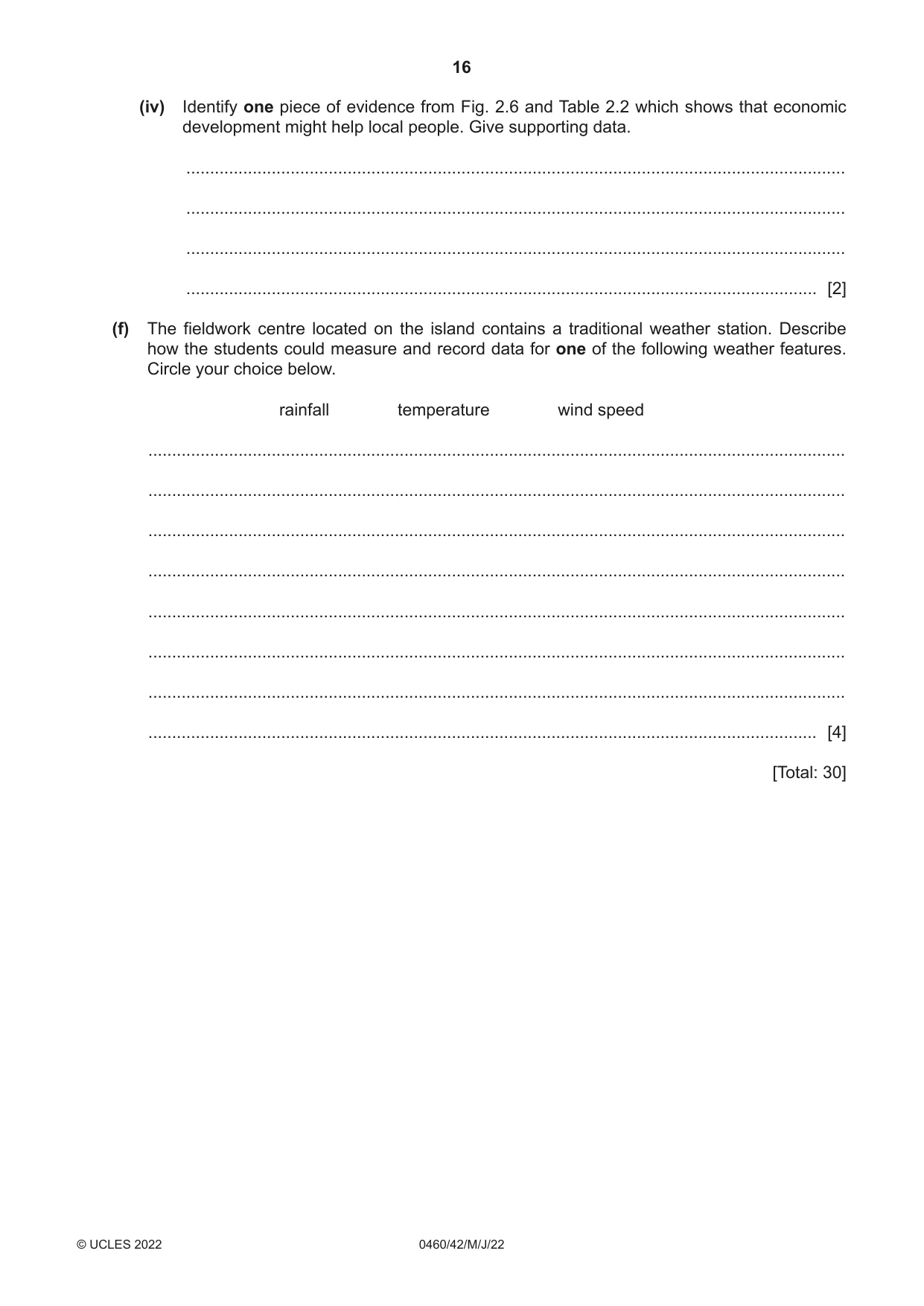 Cambridge IGCSE Geography 0460 2022 May/June Paper 4 · Variant 2 question paper, page 16 of 20