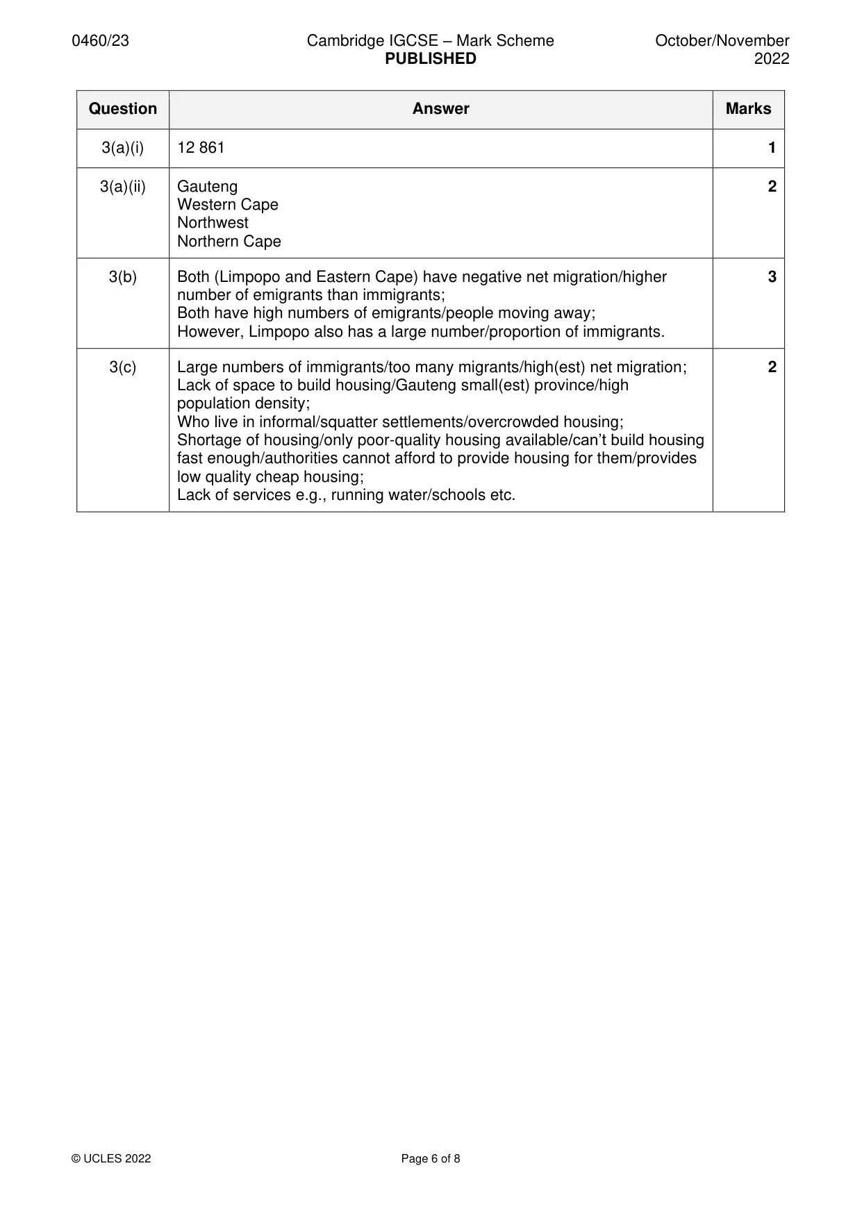 Mark scheme, page 6 of 8