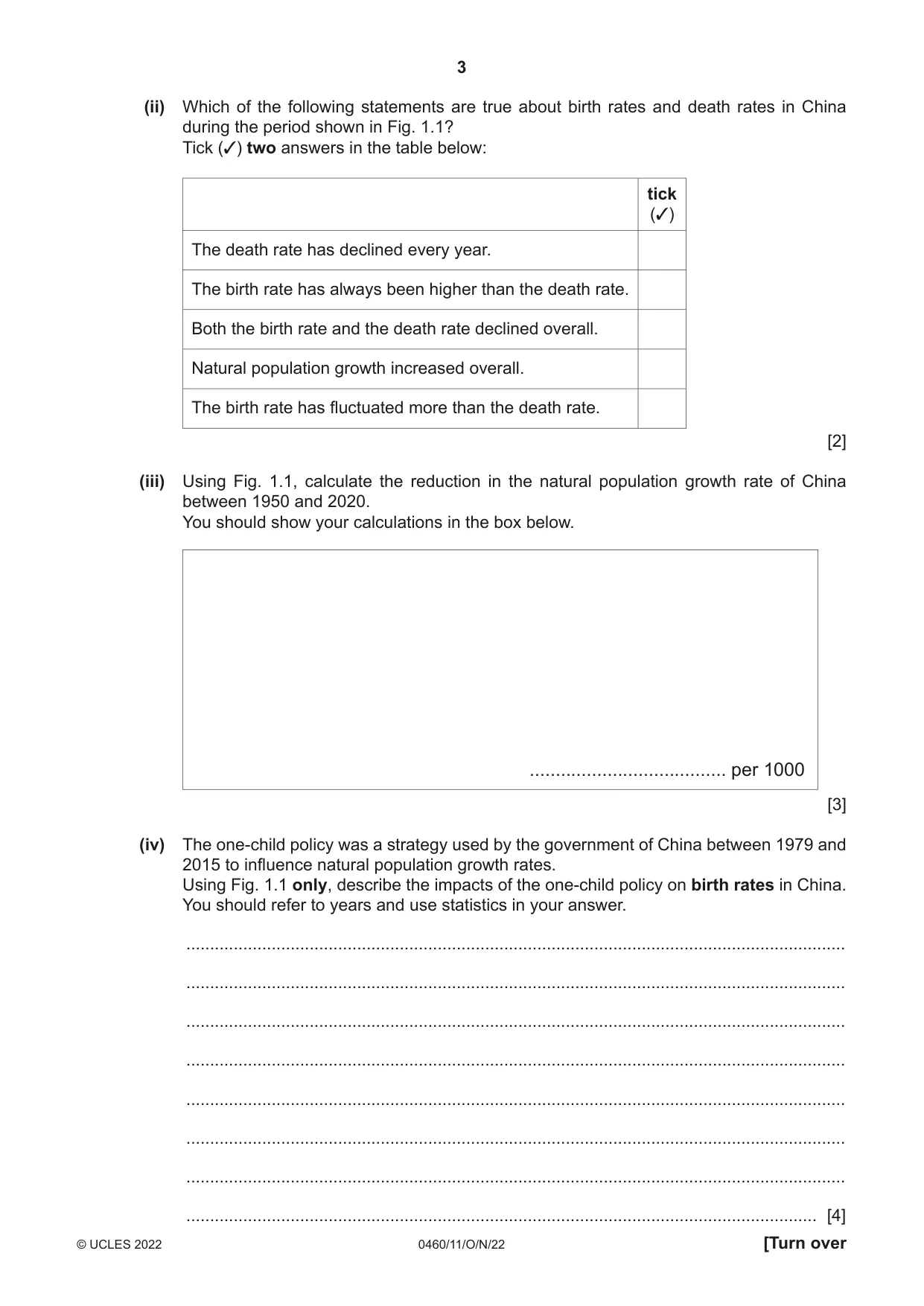 Cambridge IGCSE Geography 0460 2022 Oct/Nov Paper 1 · Variant 1 question paper, page 3 of 28