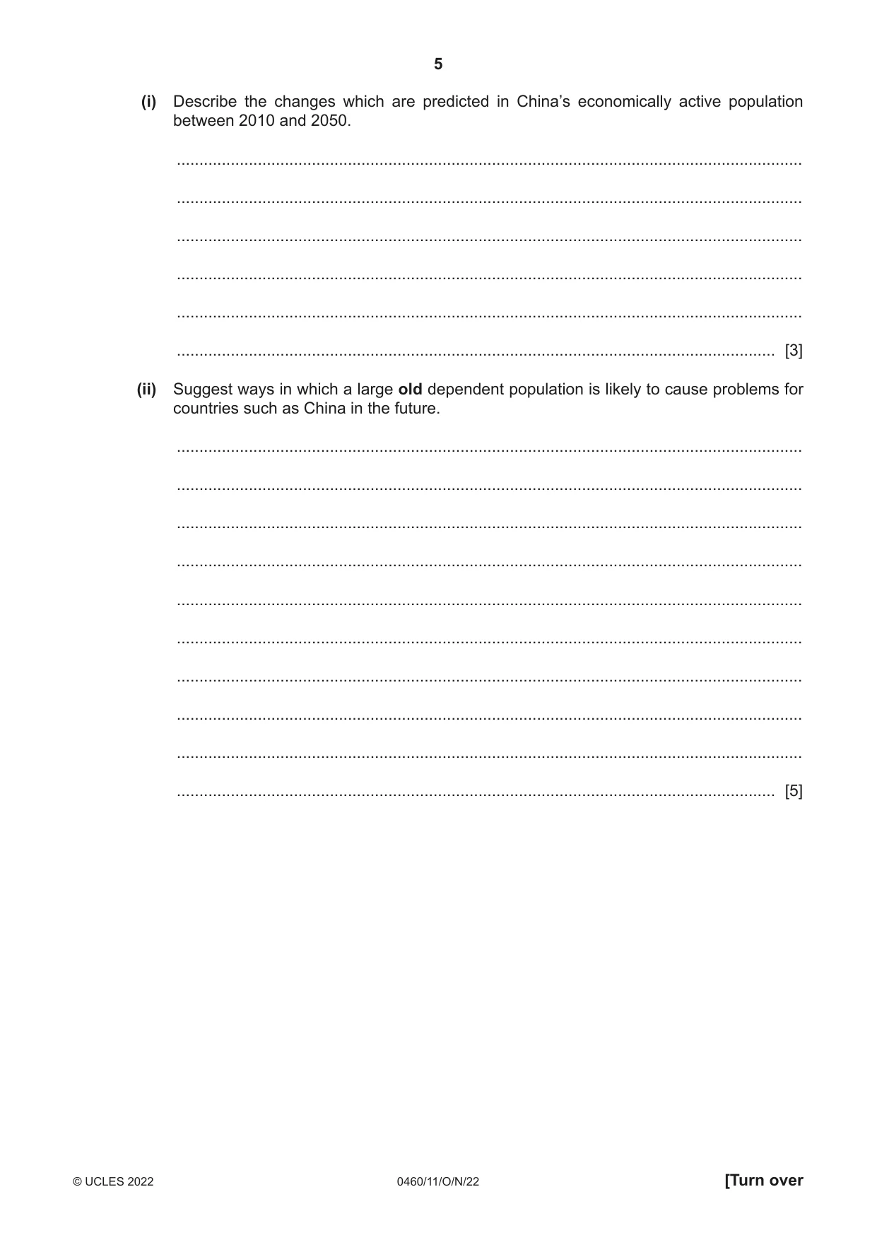 Cambridge IGCSE Geography 0460 2022 Oct/Nov Paper 1 · Variant 1 question paper, page 5 of 28