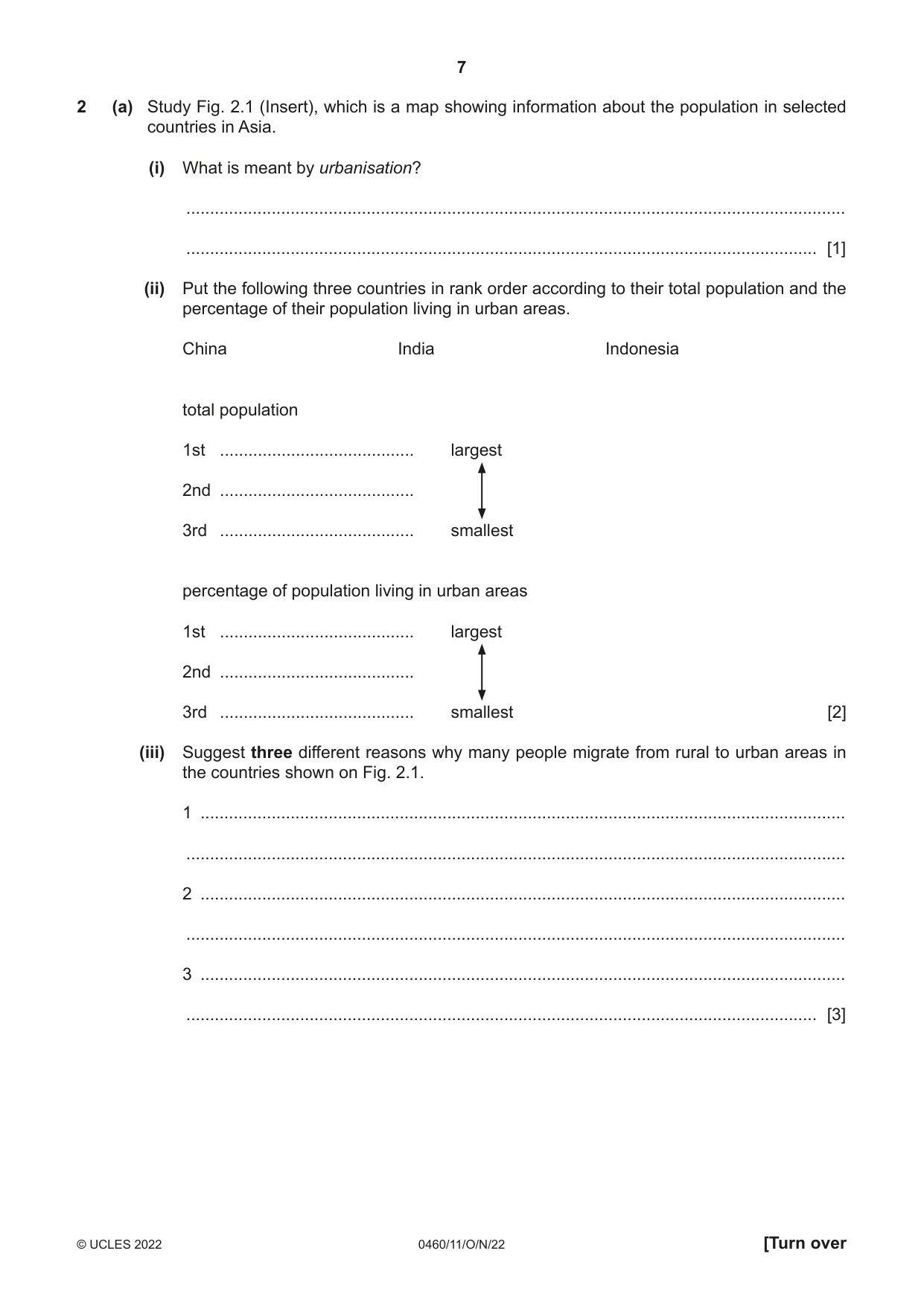Cambridge IGCSE Geography 0460 2022 Oct/Nov Paper 1 · Variant 1 question paper, page 7 of 28