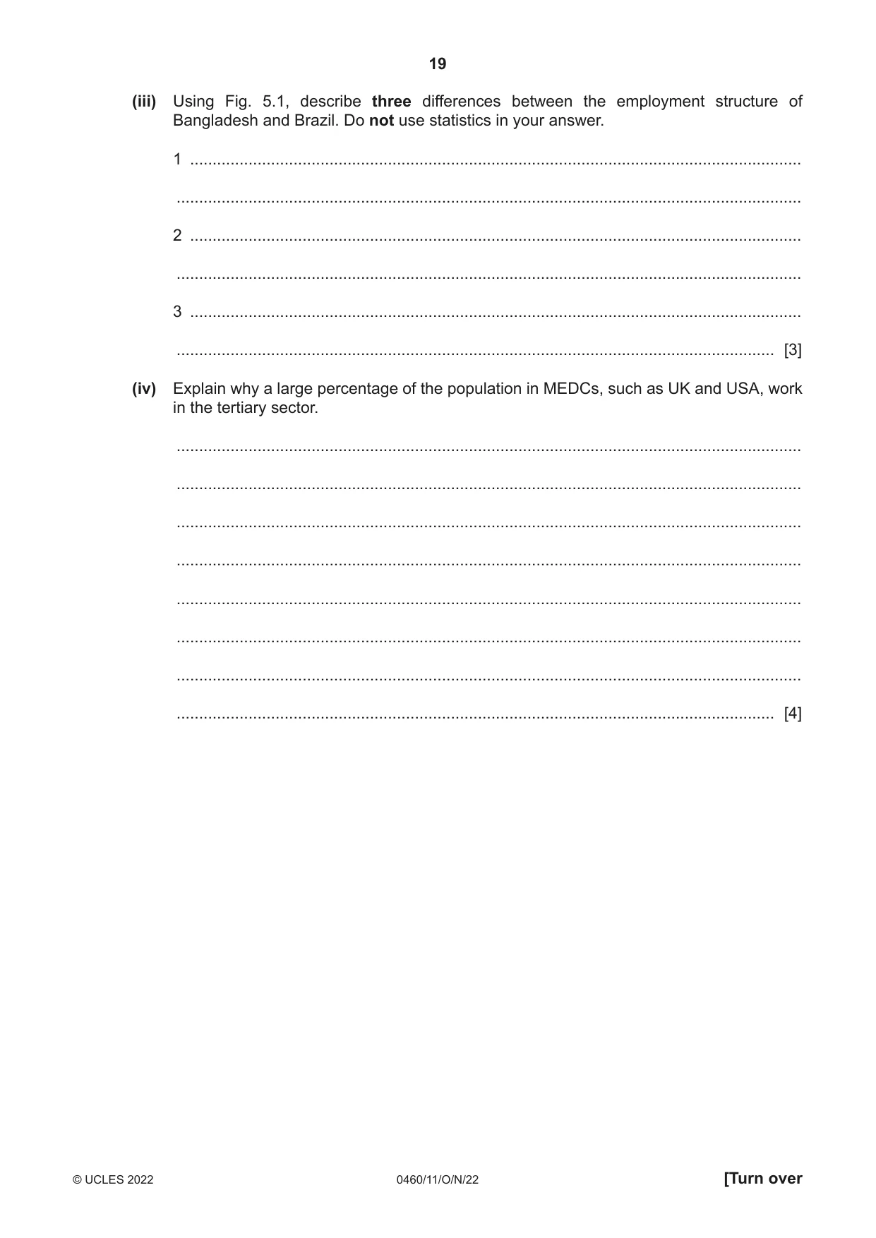 Cambridge IGCSE Geography 0460 2022 Oct/Nov Paper 1 · Variant 1 question paper, page 19 of 28