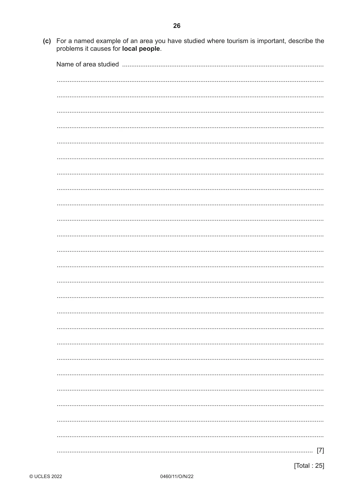 Cambridge IGCSE Geography 0460 2022 Oct/Nov Paper 1 · Variant 1 question paper, page 26 of 28