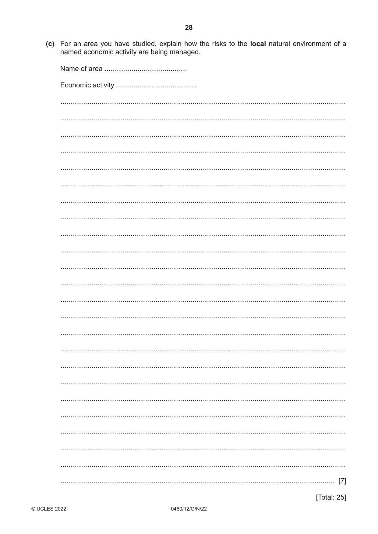 Cambridge IGCSE Geography 0460 2022 Oct/Nov Paper 1 · Variant 2 question paper, page 28 of 32