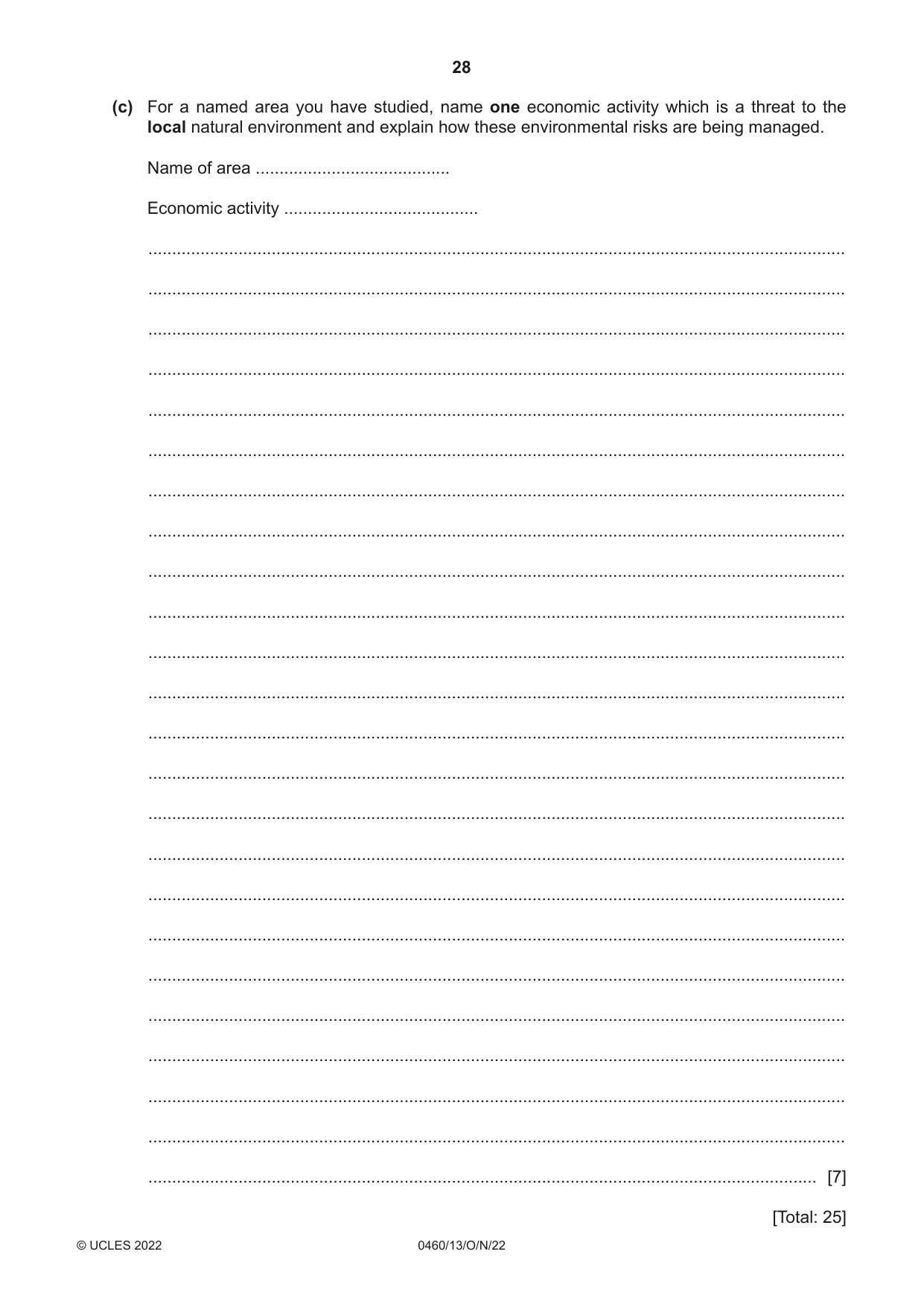 Cambridge IGCSE Geography 0460 2022 Oct/Nov Paper 1 · Variant 3 question paper, page 28 of 32