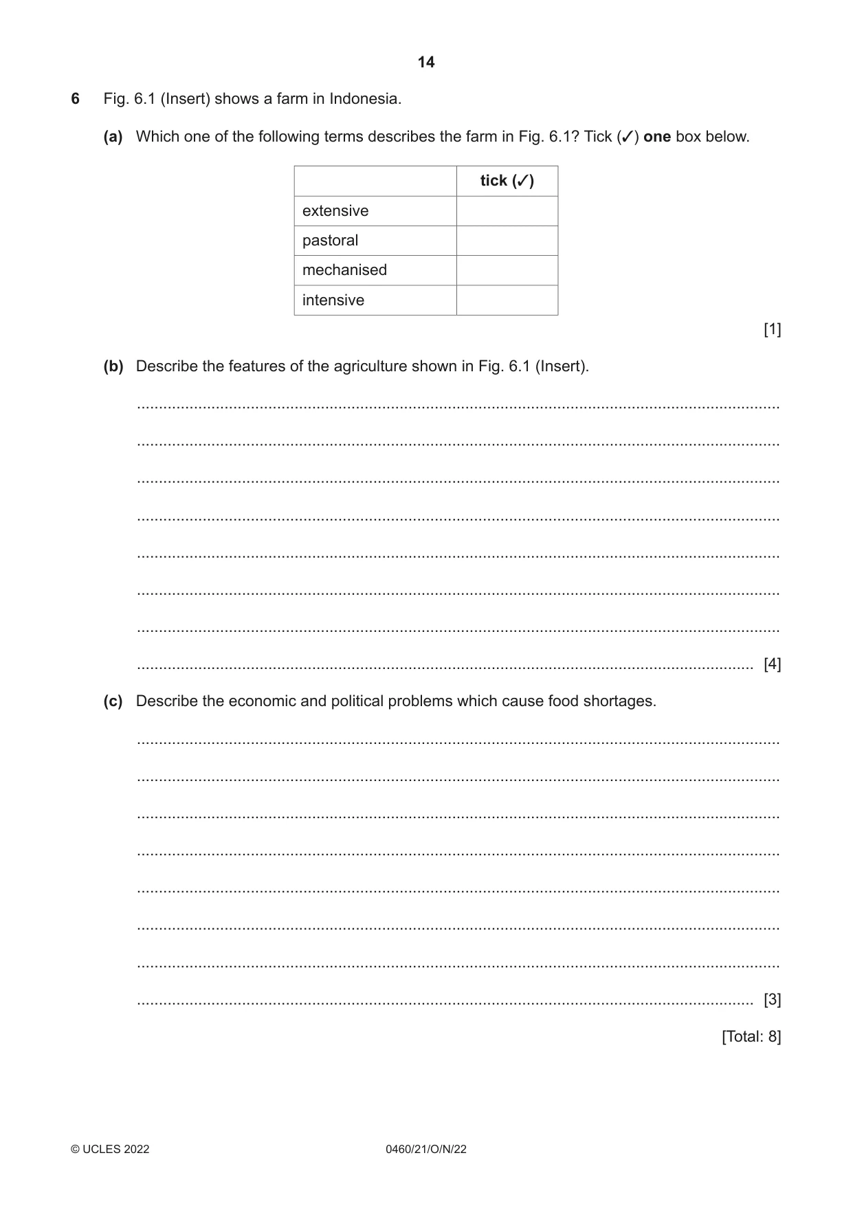 Cambridge IGCSE Geography 0460 2022 Oct/Nov Paper 2 · Variant 1 question paper, page 14 of 16