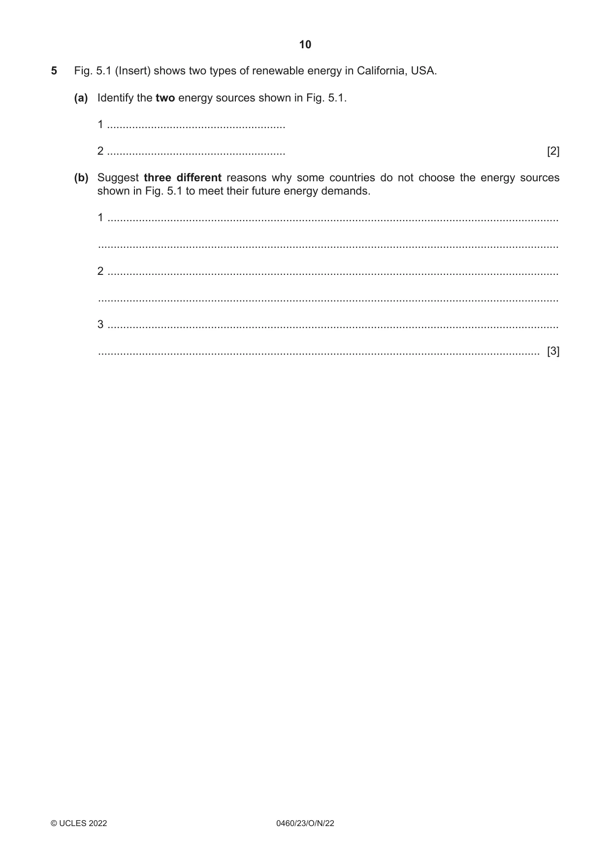 Cambridge IGCSE Geography 0460 2022 Oct/Nov Paper 2 · Variant 3 question paper, page 10 of 16