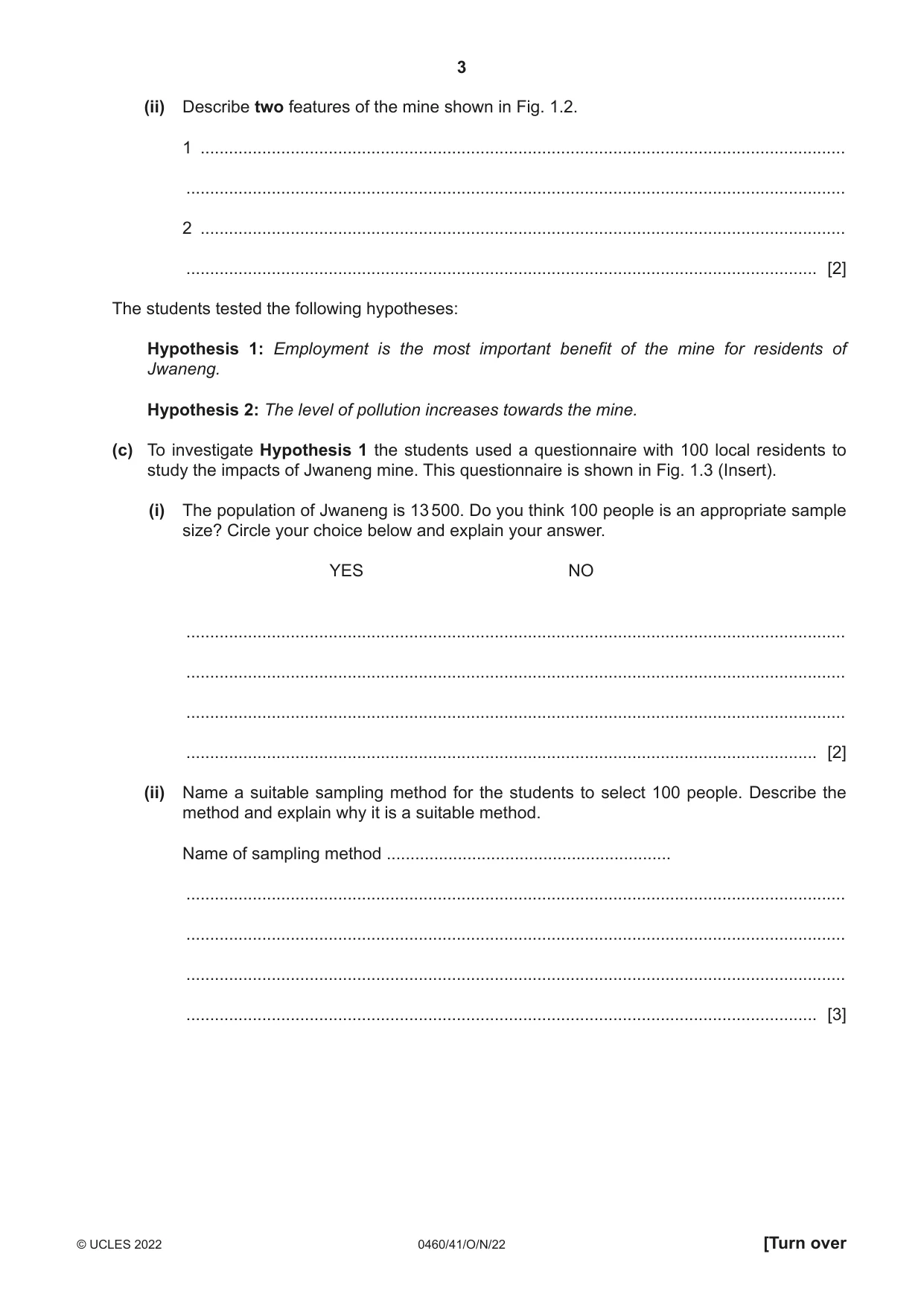 Cambridge IGCSE Geography 0460 2022 Oct/Nov Paper 4 · Variant 1 question paper, page 3 of 16