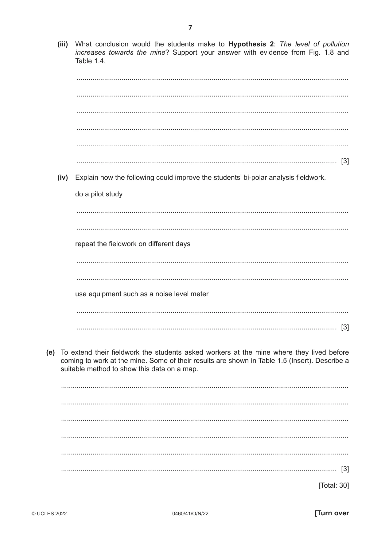 Cambridge IGCSE Geography 0460 2022 Oct/Nov Paper 4 · Variant 1 question paper, page 7 of 16