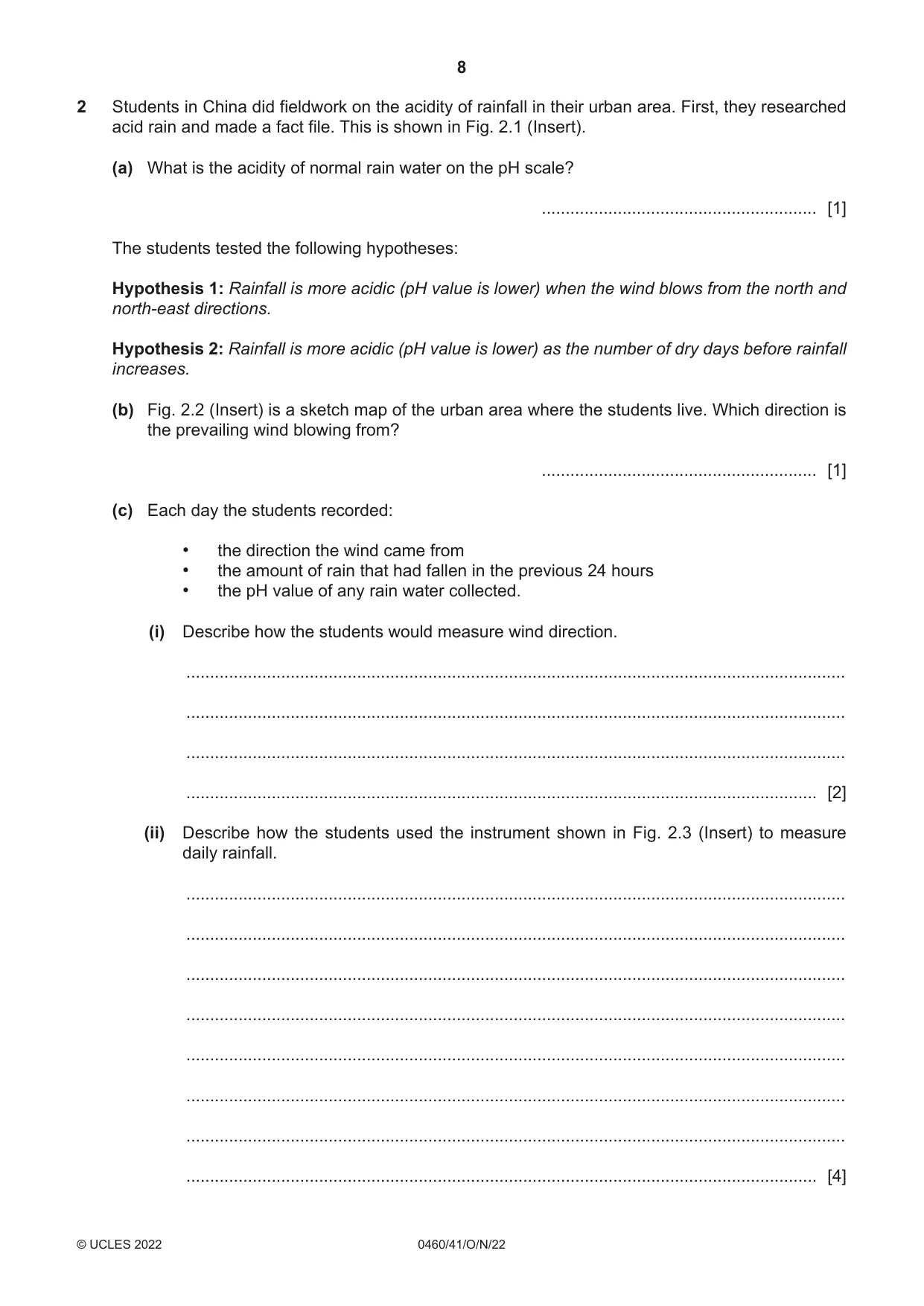 Cambridge IGCSE Geography 0460 2022 Oct/Nov Paper 4 · Variant 1 question paper, page 8 of 16