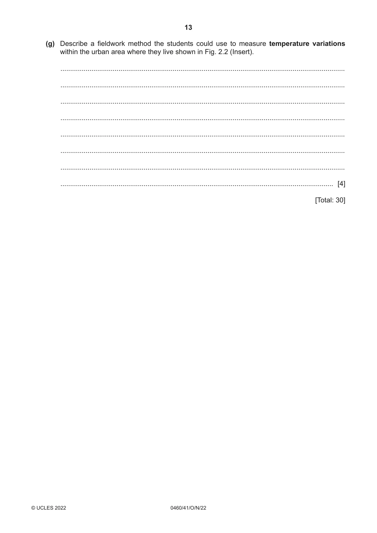 Cambridge IGCSE Geography 0460 2022 Oct/Nov Paper 4 · Variant 1 question paper, page 13 of 16