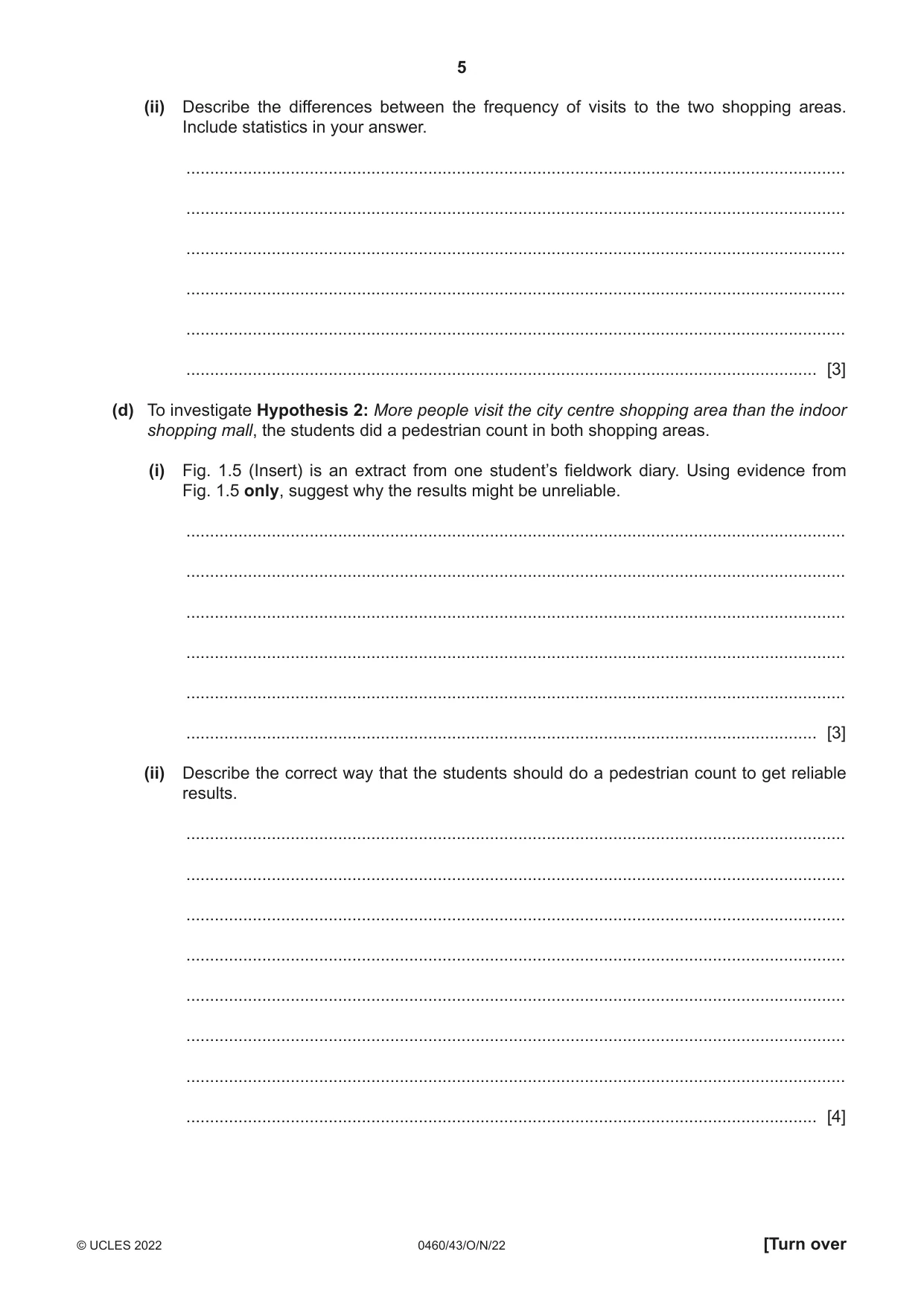 Cambridge IGCSE Geography 0460 2022 Oct/Nov Paper 4 · Variant 3 question paper, page 5 of 20