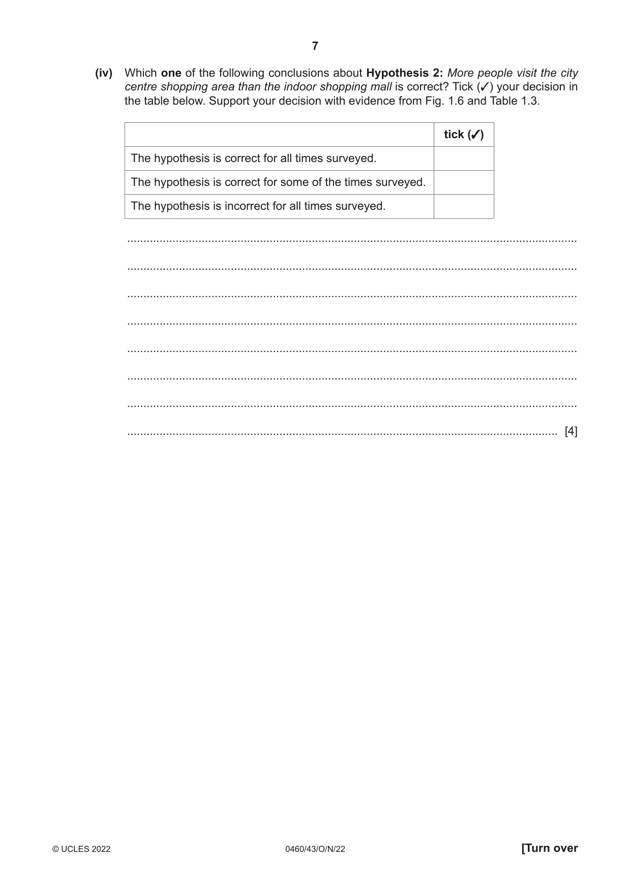 Cambridge IGCSE Geography 0460 2022 Oct/Nov Paper 4 · Variant 3 question paper, page 7 of 20
