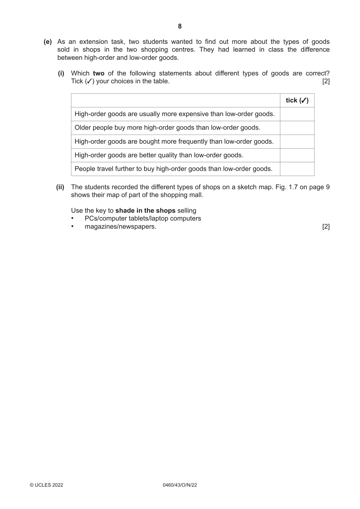 Cambridge IGCSE Geography 0460 2022 Oct/Nov Paper 4 · Variant 3 question paper, page 8 of 20