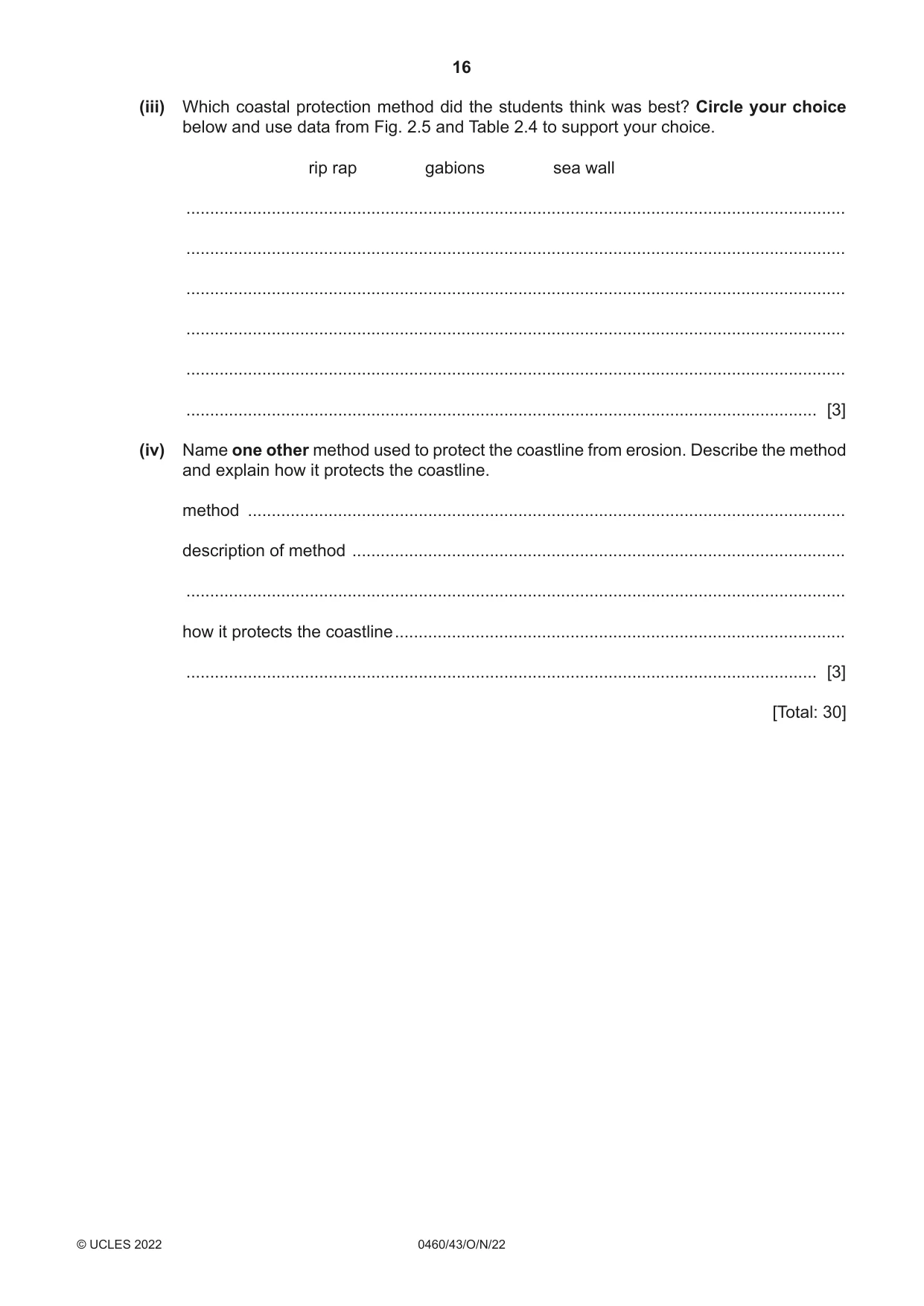 Cambridge IGCSE Geography 0460 2022 Oct/Nov Paper 4 · Variant 3 question paper, page 16 of 20