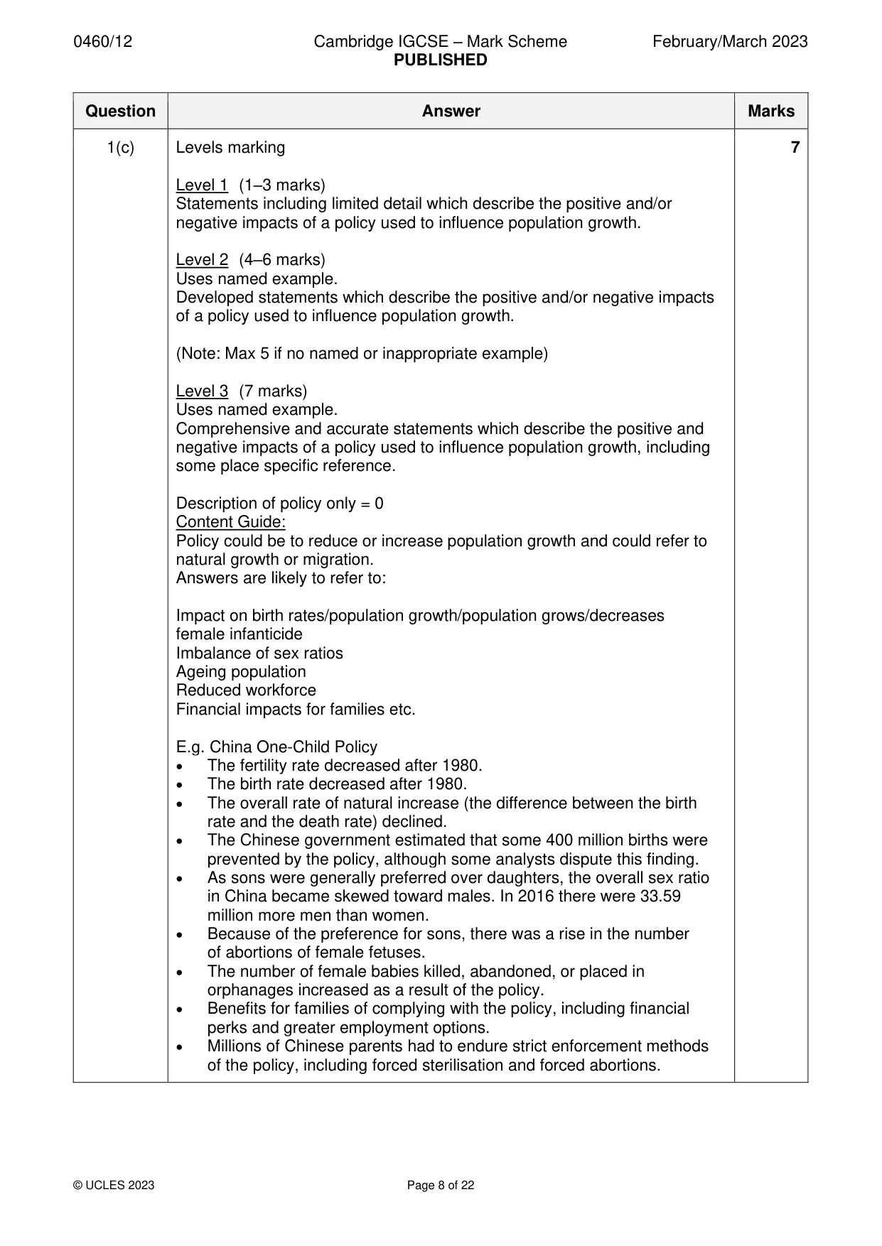 Mark scheme, page 8 of 22