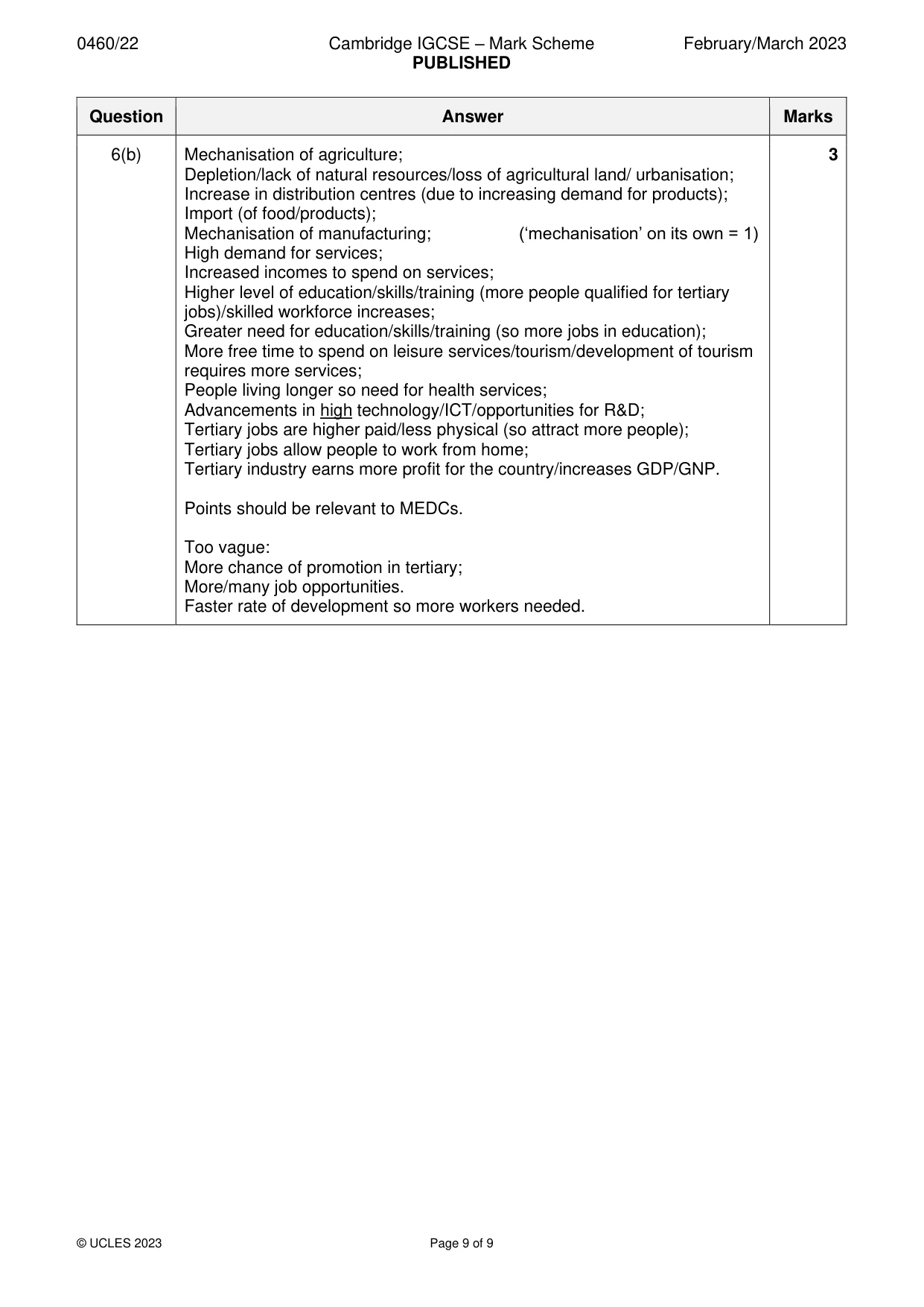 Mark scheme, page 9 of 9