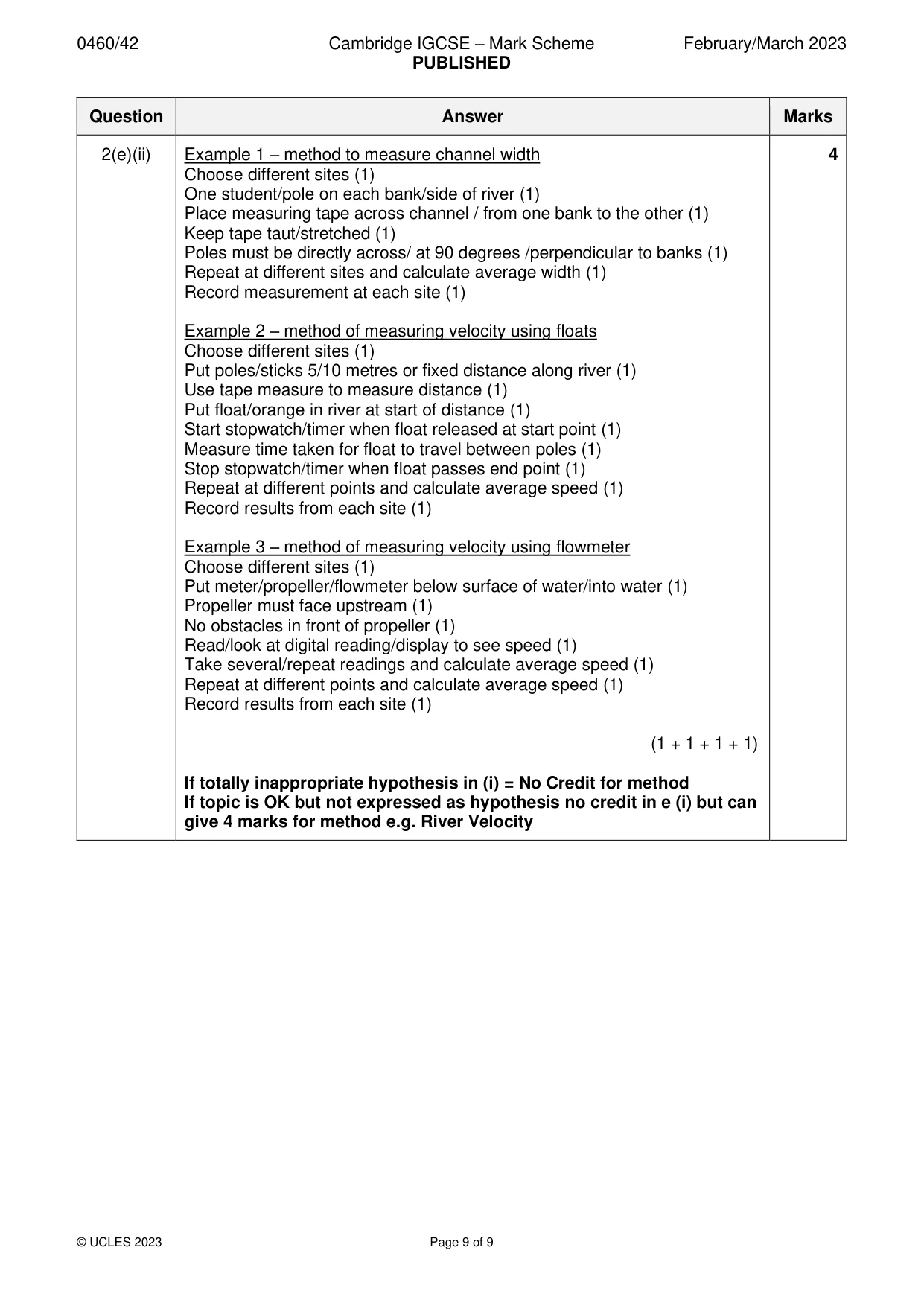 Mark scheme, page 9 of 9