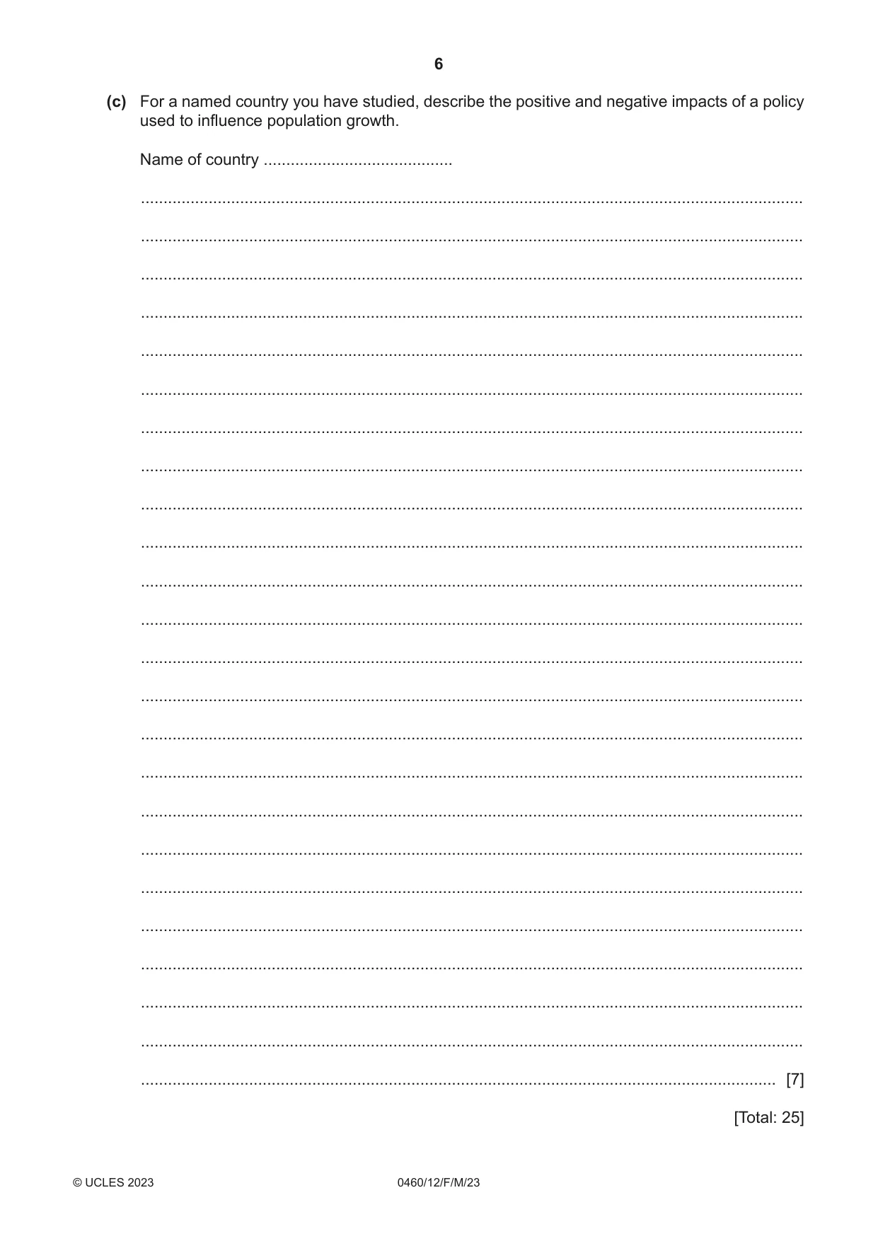 Cambridge IGCSE Geography 0460 2023 Feb/March Paper 1 · Variant 2 question paper, page 6 of 32