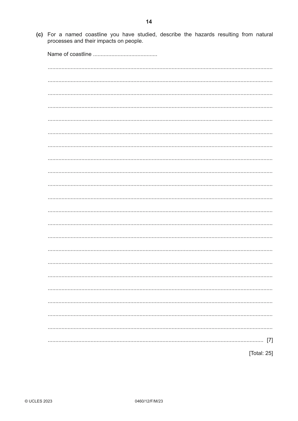 Cambridge IGCSE Geography 0460 2023 Feb/March Paper 1 · Variant 2 question paper, page 14 of 32