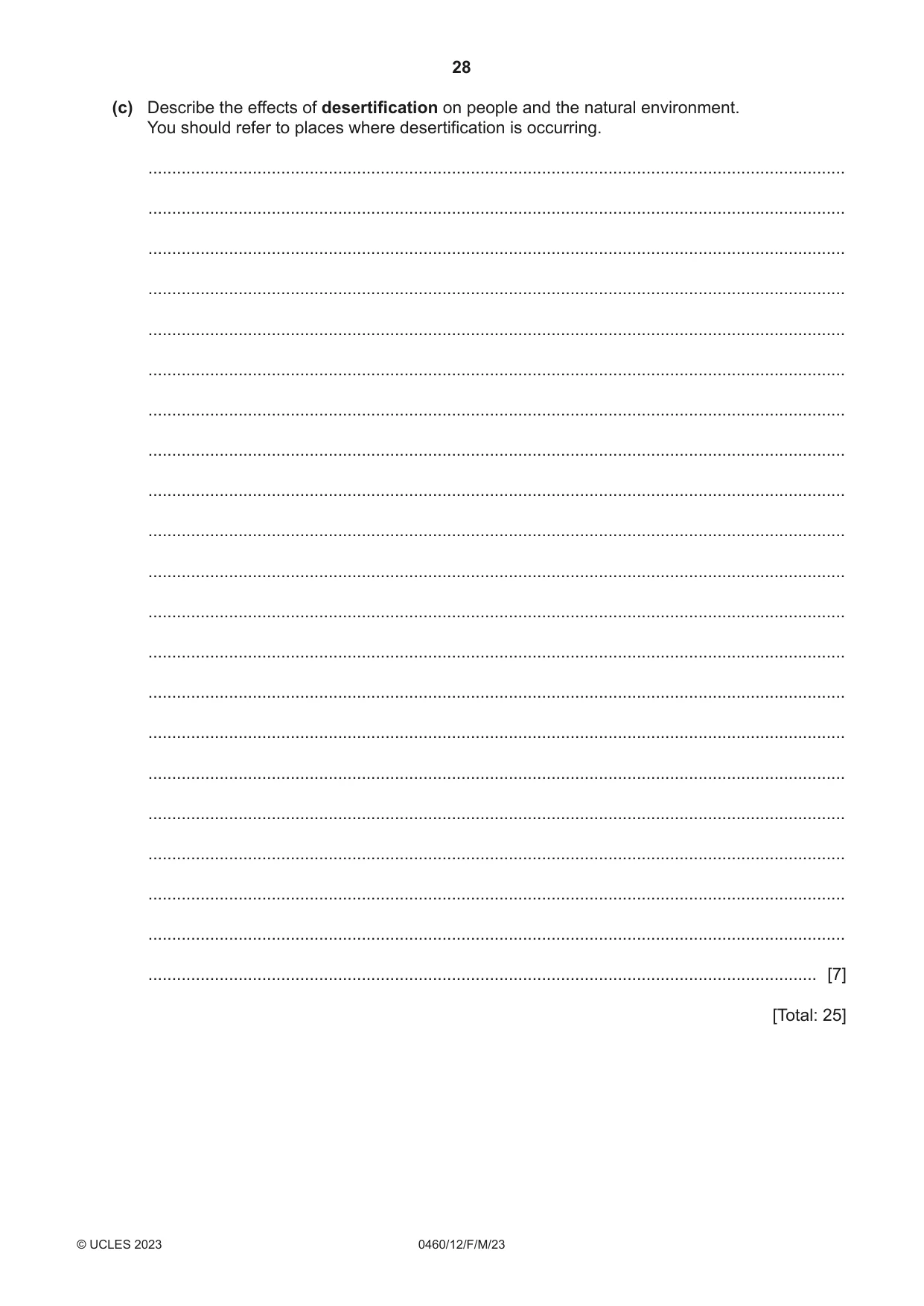 Cambridge IGCSE Geography 0460 2023 Feb/March Paper 1 · Variant 2 question paper, page 28 of 32