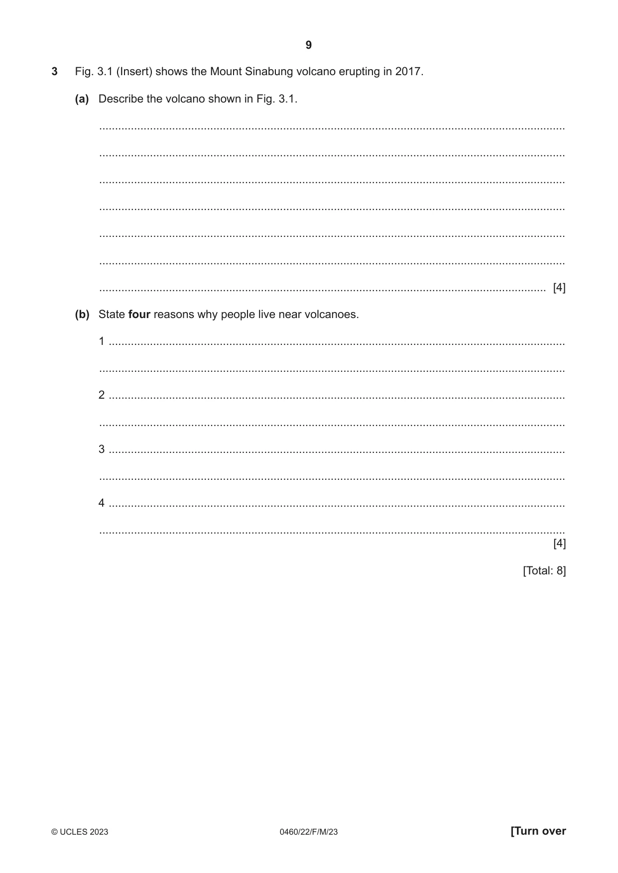 Cambridge IGCSE Geography 0460 2023 Feb/March Paper 2 · Variant 2 question paper, page 9 of 20