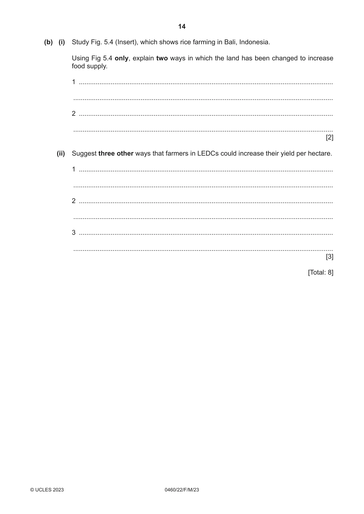 Cambridge IGCSE Geography 0460 2023 Feb/March Paper 2 · Variant 2 question paper, page 14 of 20
