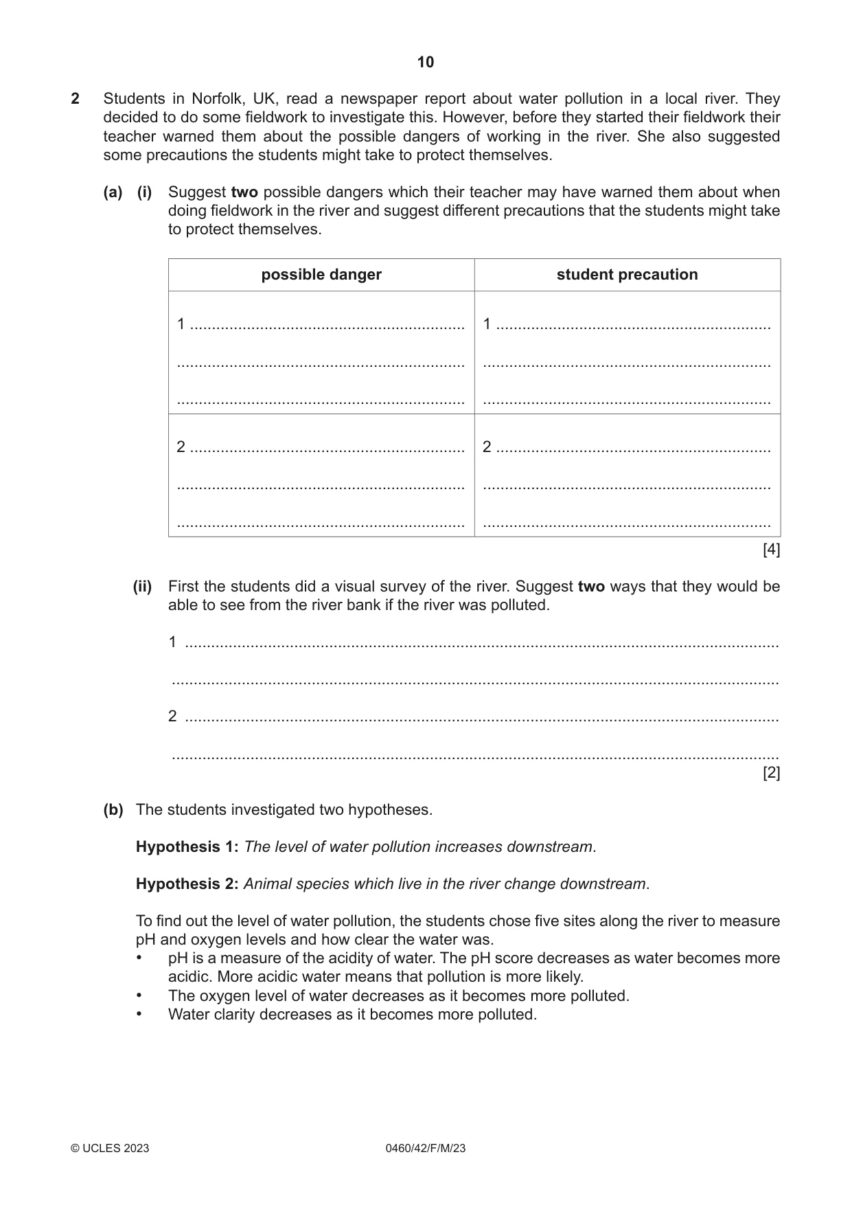 Cambridge IGCSE Geography 0460 2023 Feb/March Paper 4 · Variant 2 question paper, page 10 of 16