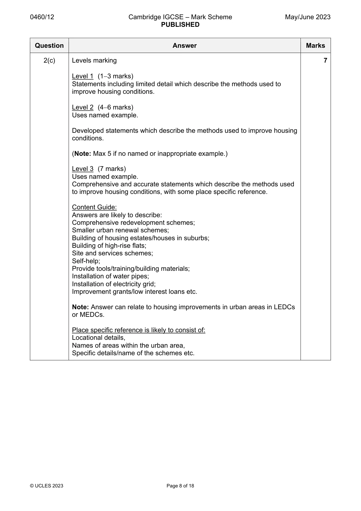 Mark scheme, page 8 of 18