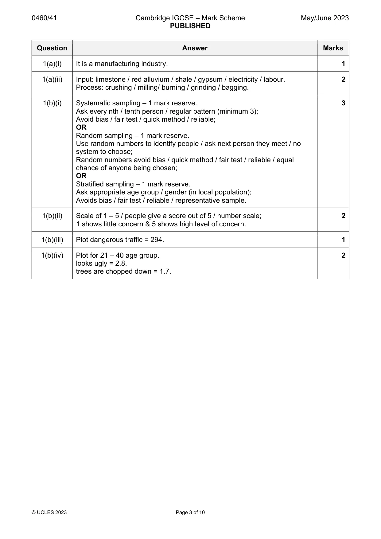 Mark scheme, page 3 of 10