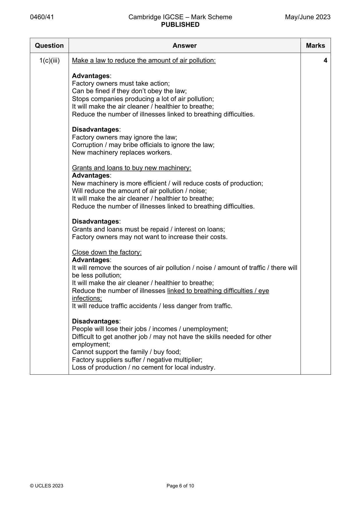 Mark scheme, page 6 of 10