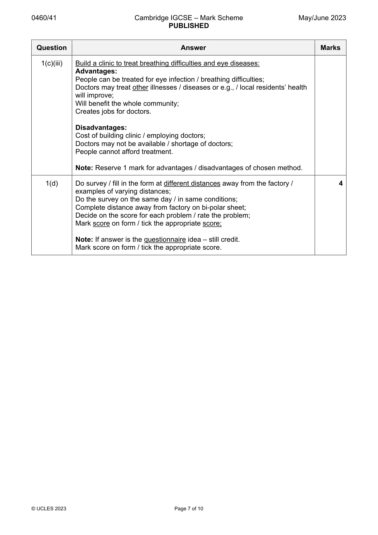 Mark scheme, page 7 of 10
